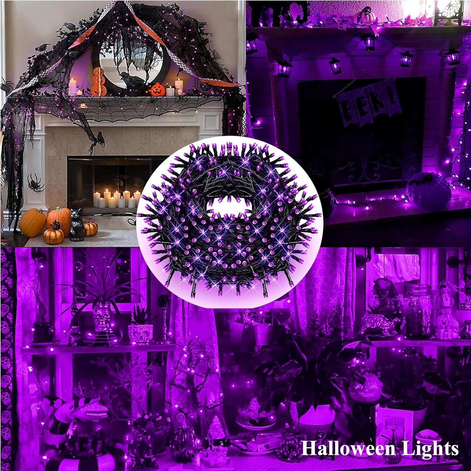 FULLBELL Tira de luces negras de luz negra, 100 LED, 33 pies, luces negras para fiesta brillante, luces negras para fiesta de cumpleaños, Halloween,