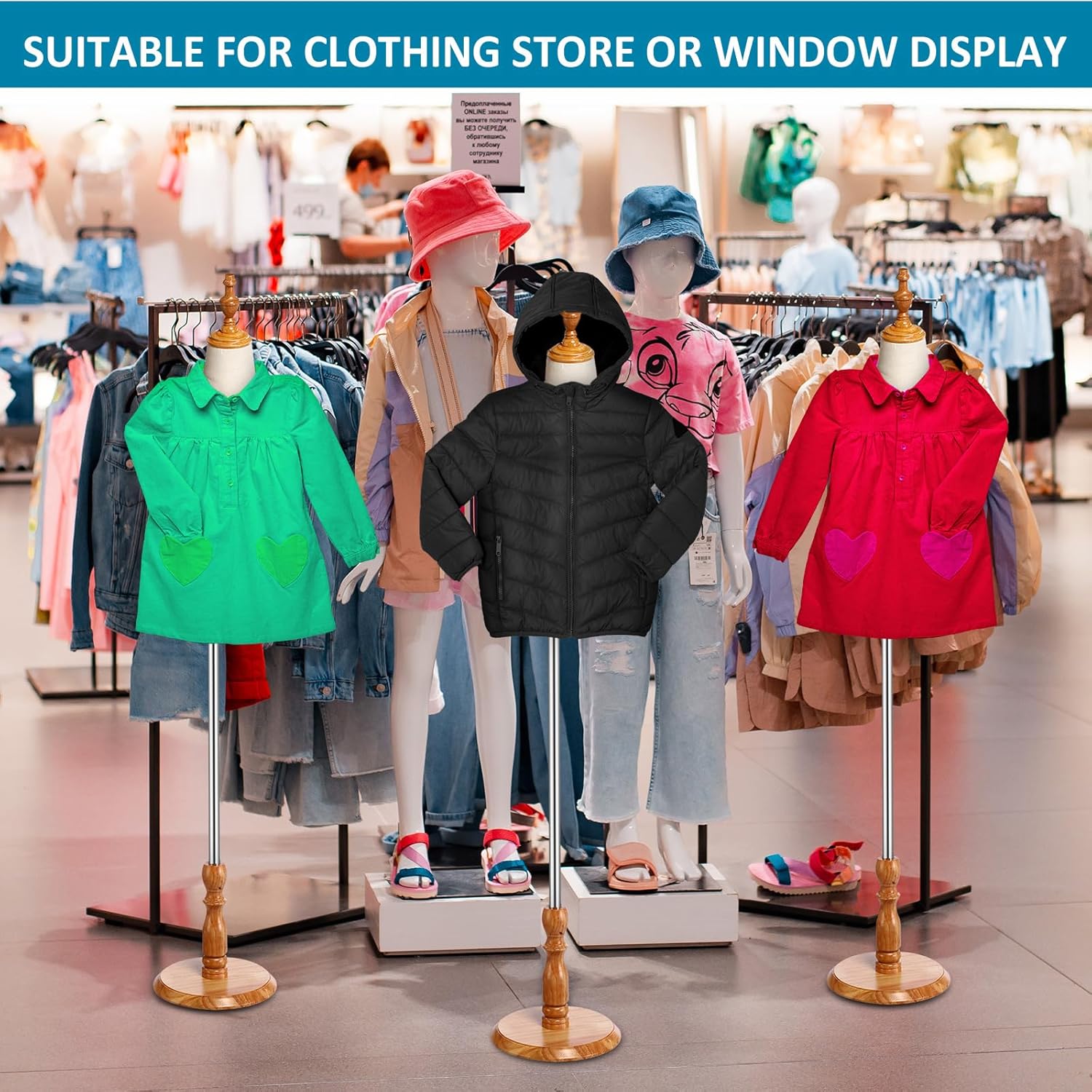 Geetery 2 piezas de vestido para niños, ropa ajustable para niños pequeños, maniquí infantil con base de madera para mostrador de ventana, estudio,