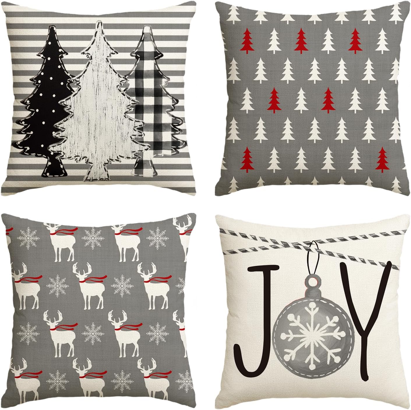 AVOIN colorlife Juego de 4 fundas de almohada con diseño de árboles de Navidad, 18 x 18 pulgadas, diseño navideño de Navidad y vacaciones de