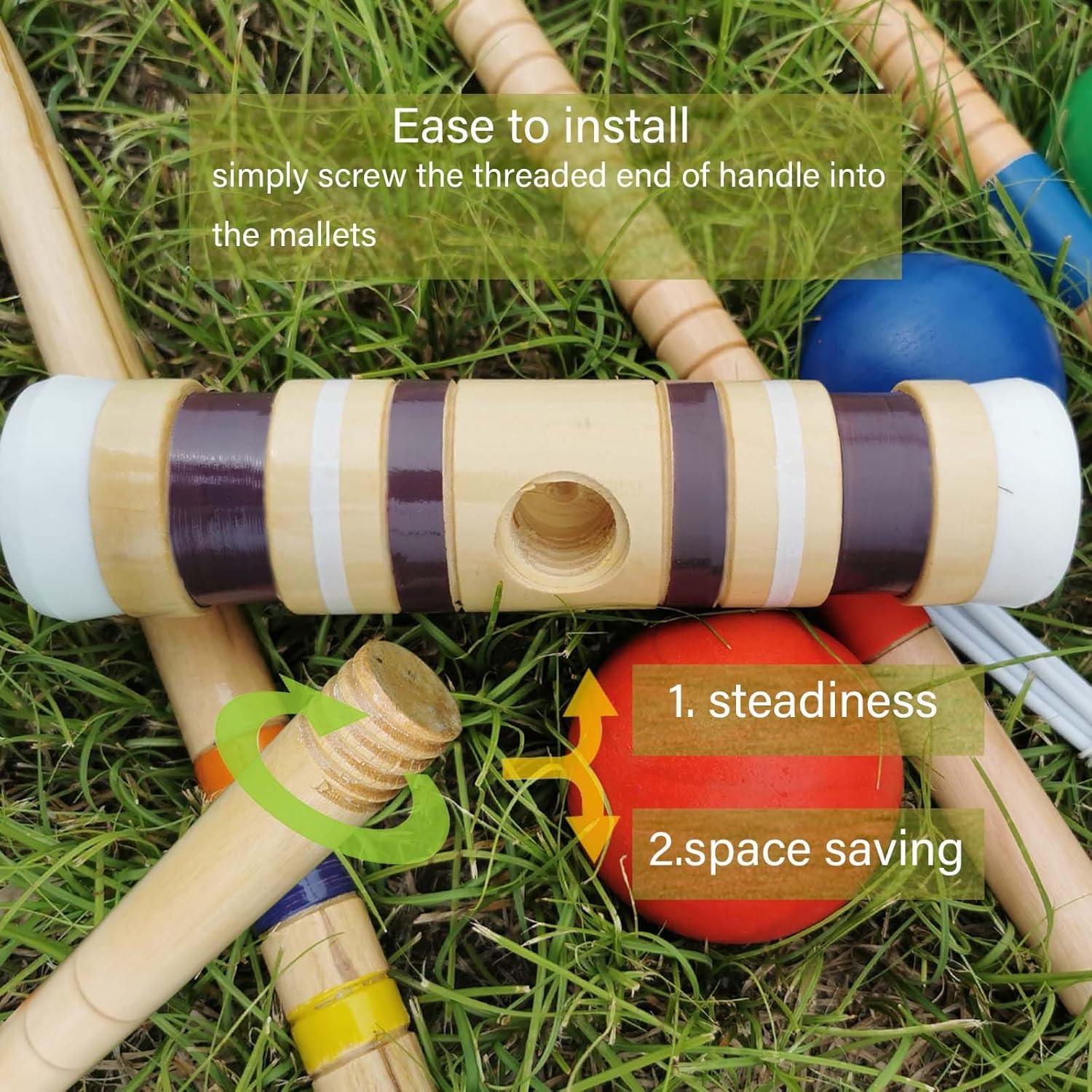RHQNG Juego de croquet -28IN 6 jugadores de mazos de madera para niños y adultos, diversión familiar al aire libre juego deportivo de jardín –