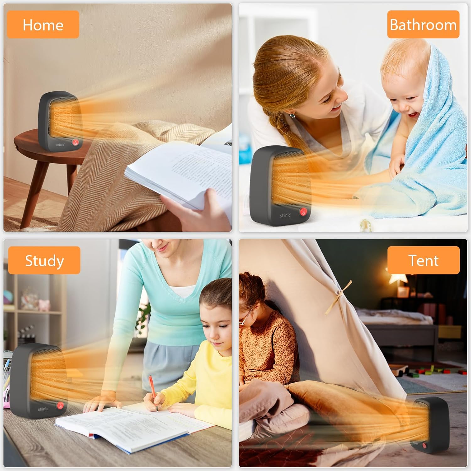 shinic Paquete de 2 mini calentadores personales de cerámica para espacios pequeños, calentador eléctrico portátil de 500 W para uso en interiores,