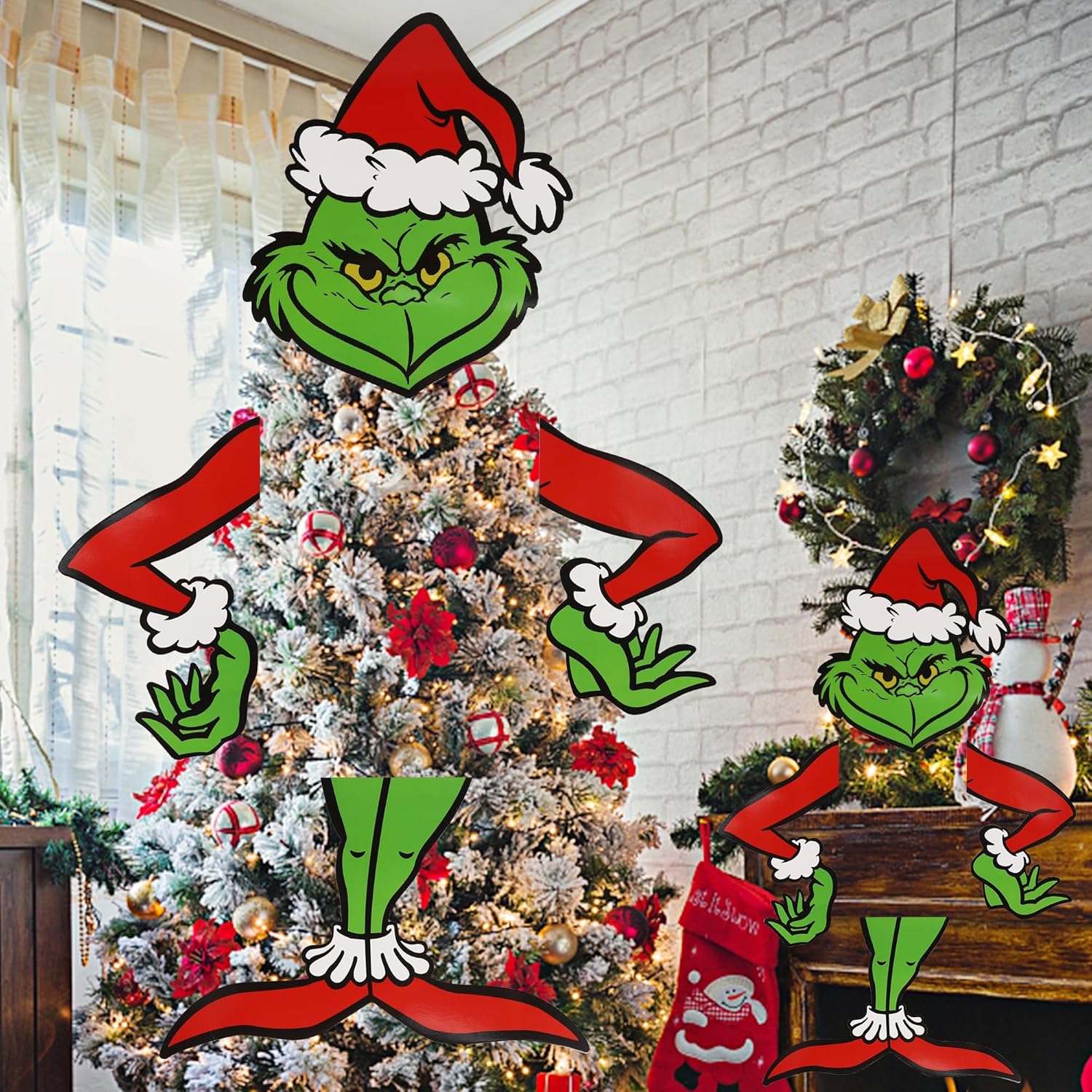 yofit Juego de 2 adornos grandes para árbol de Navidad de Grinchmas, adornos de Grinchmas para árbol de Navidad de 4, 5, 6, 7 pies, decoraciones de