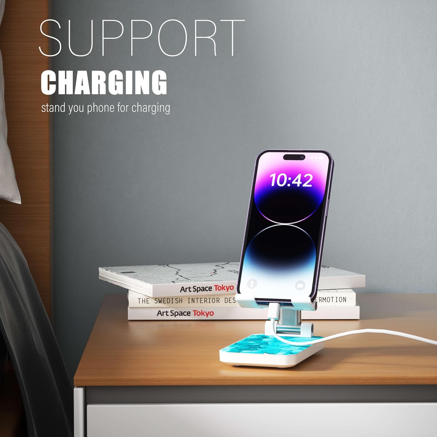 Heainaiyoo Soporte plegable para teléfono celular, soporte de teléfono celular ajustable en altura en ángulo, soporte para teléfono para escritorio,