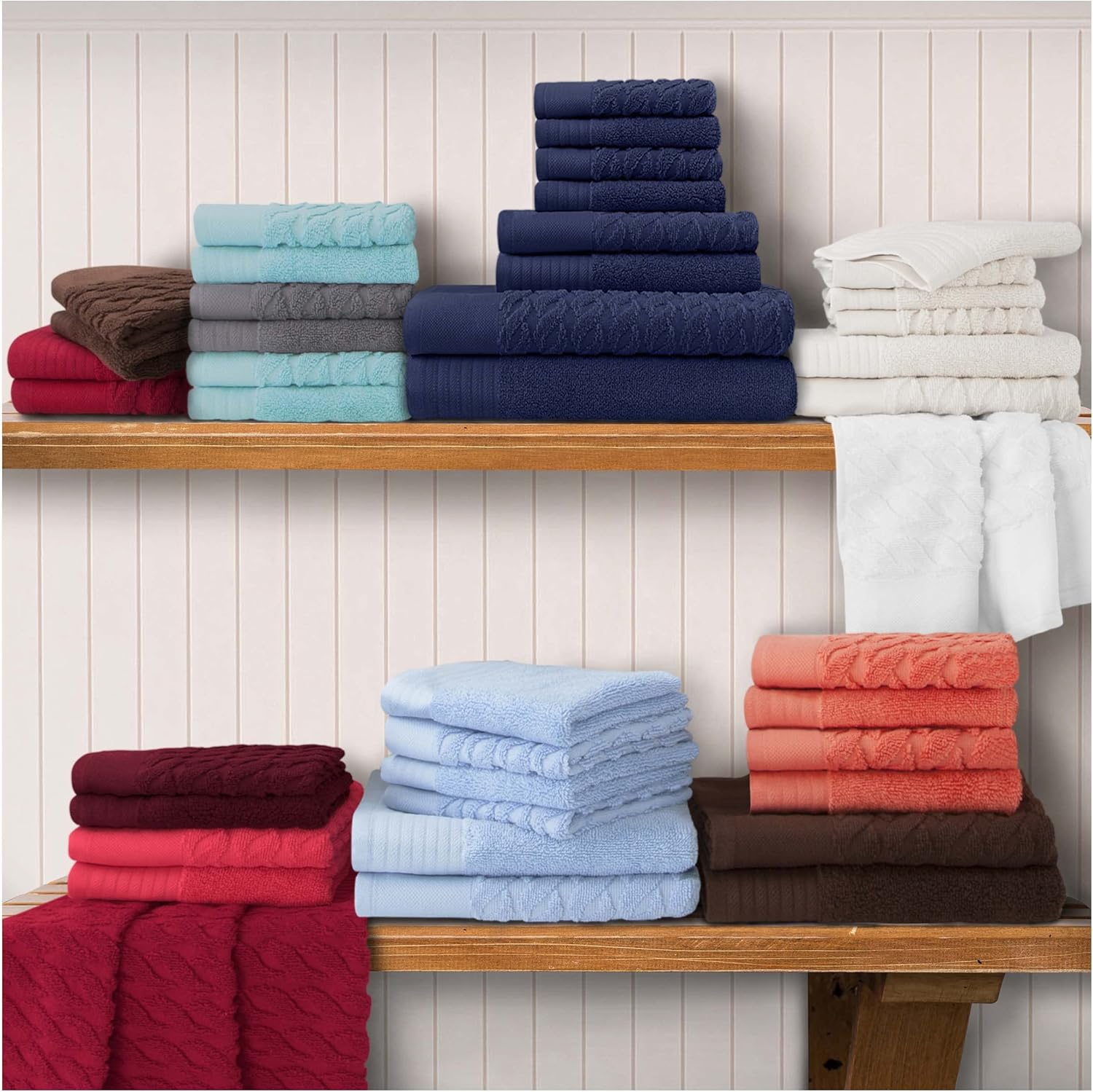 Superior Juego de 4 toallas de baño de algodón turco jacquard sólido para adultos y niños, artículos esenciales de baño, ducha, spa, piscina, secado