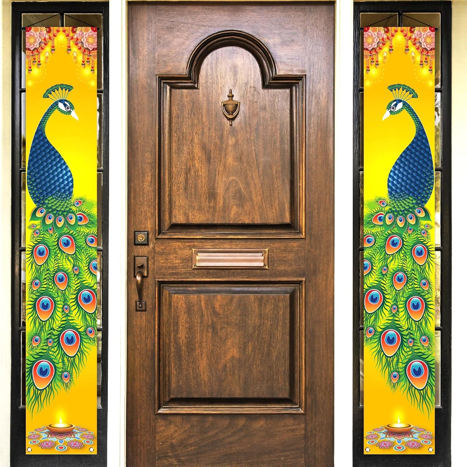 Nepnuser Happy Diwali – Cartel para porche, diseño de pavo real indio, letrero de bienvenida para puerta delantera, festival de luces, fiesta,