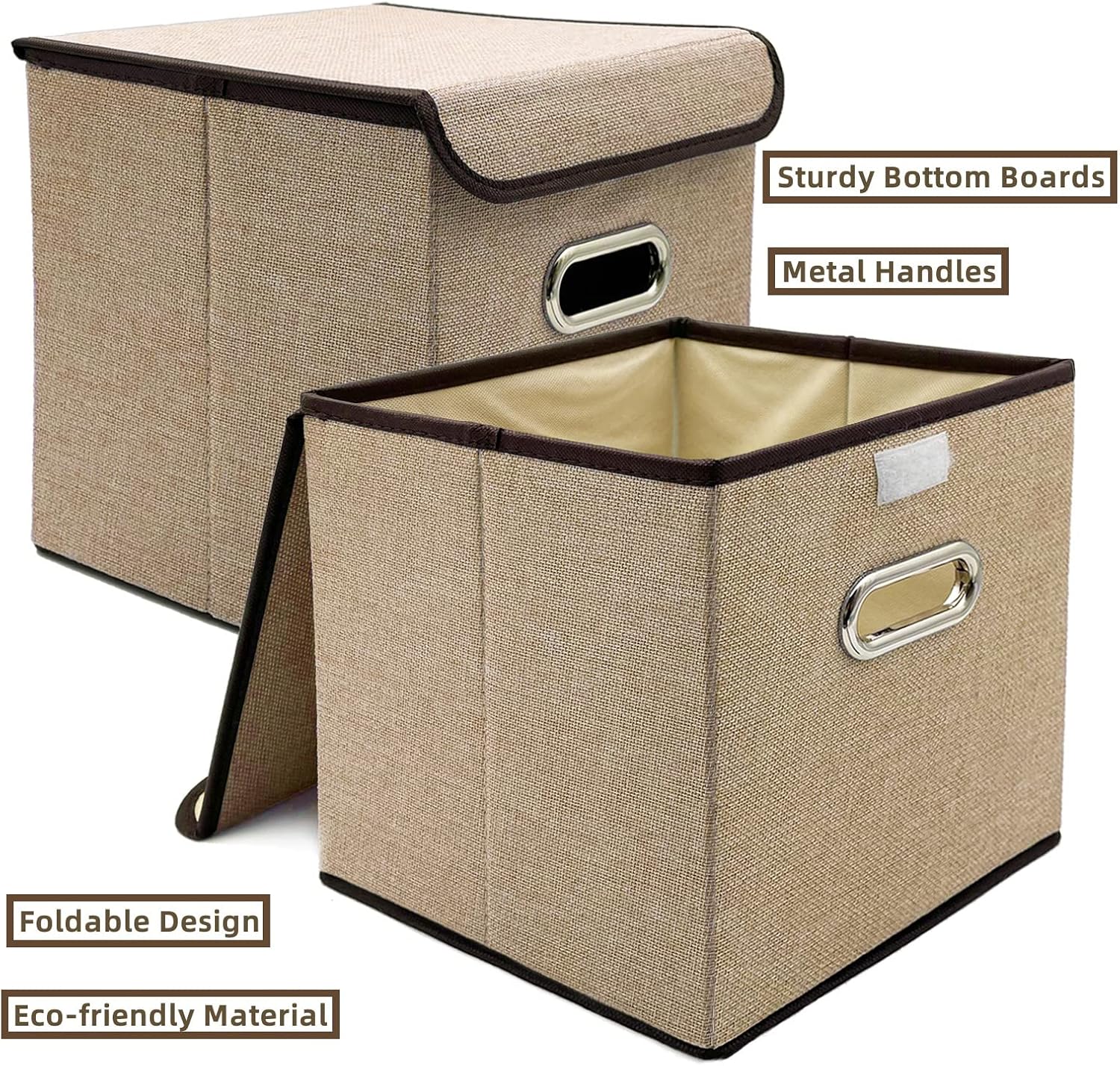 Cubo plegable de almacenamiento con tapa, juego de 2, cesta de almacenamiento plegable con tapa, 9.8in x 9.8in, cesta bohemia, contenedor de
