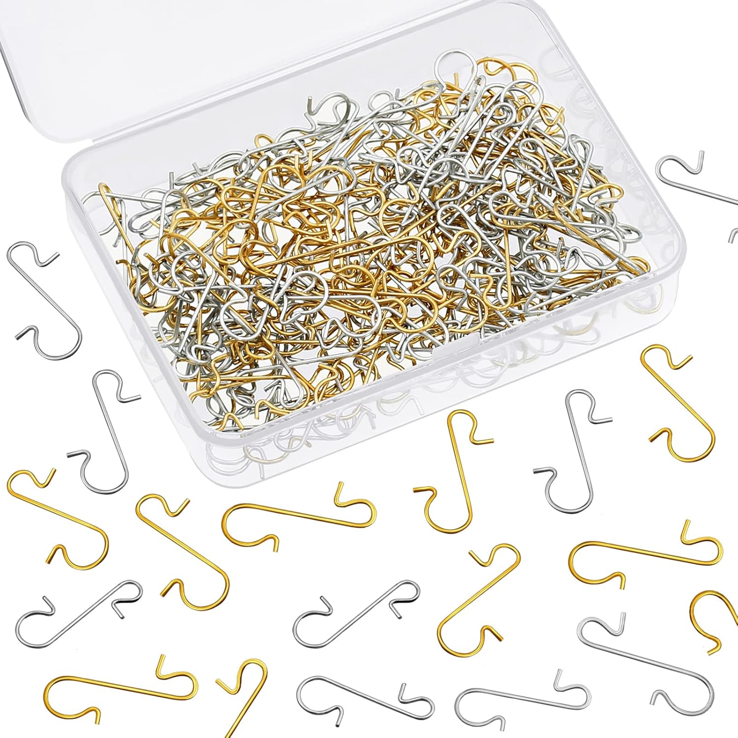 Tatuo 400 ganchos para adornos de Navidad, ganchos de alambre de metal con caja de almacenamiento para decoración de árbol de Navidad (dorado,
