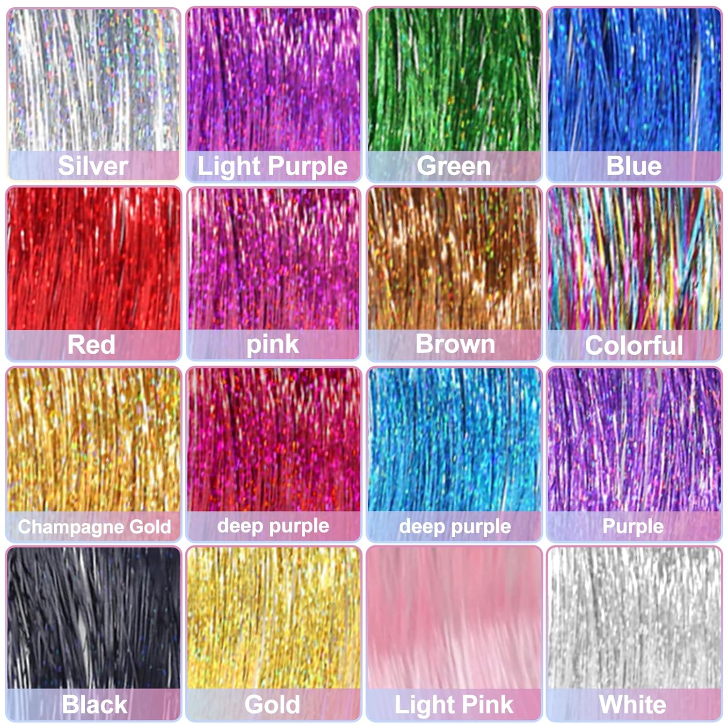 Kit de oropel para el cabello (48 pulgadas, 16 colores, 4800 hebras, 1 alicate, 2 pinzas para el cabello, 1 trío, 200 cuentas de anillo de