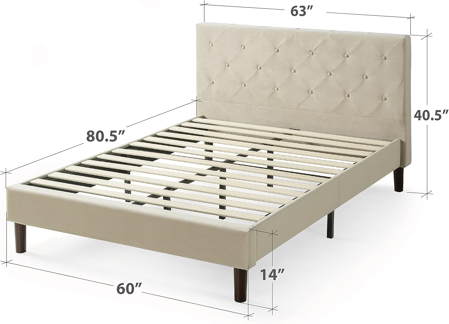 ZINUS Shalini – Base de cama tapizada con plataforma, base de colchón, soporte de listones de madera, no necesita somier, fácil montaje, color
