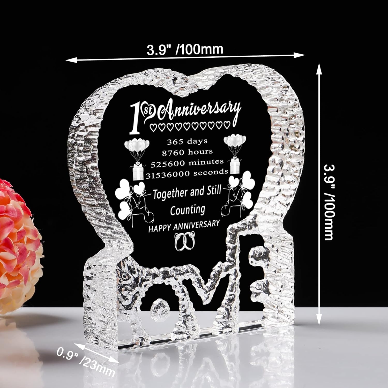 Un regalo de cristal para el primer año de aniversario de boda, recuerdo de matrimonio para pareja, él, su esposo, esposa