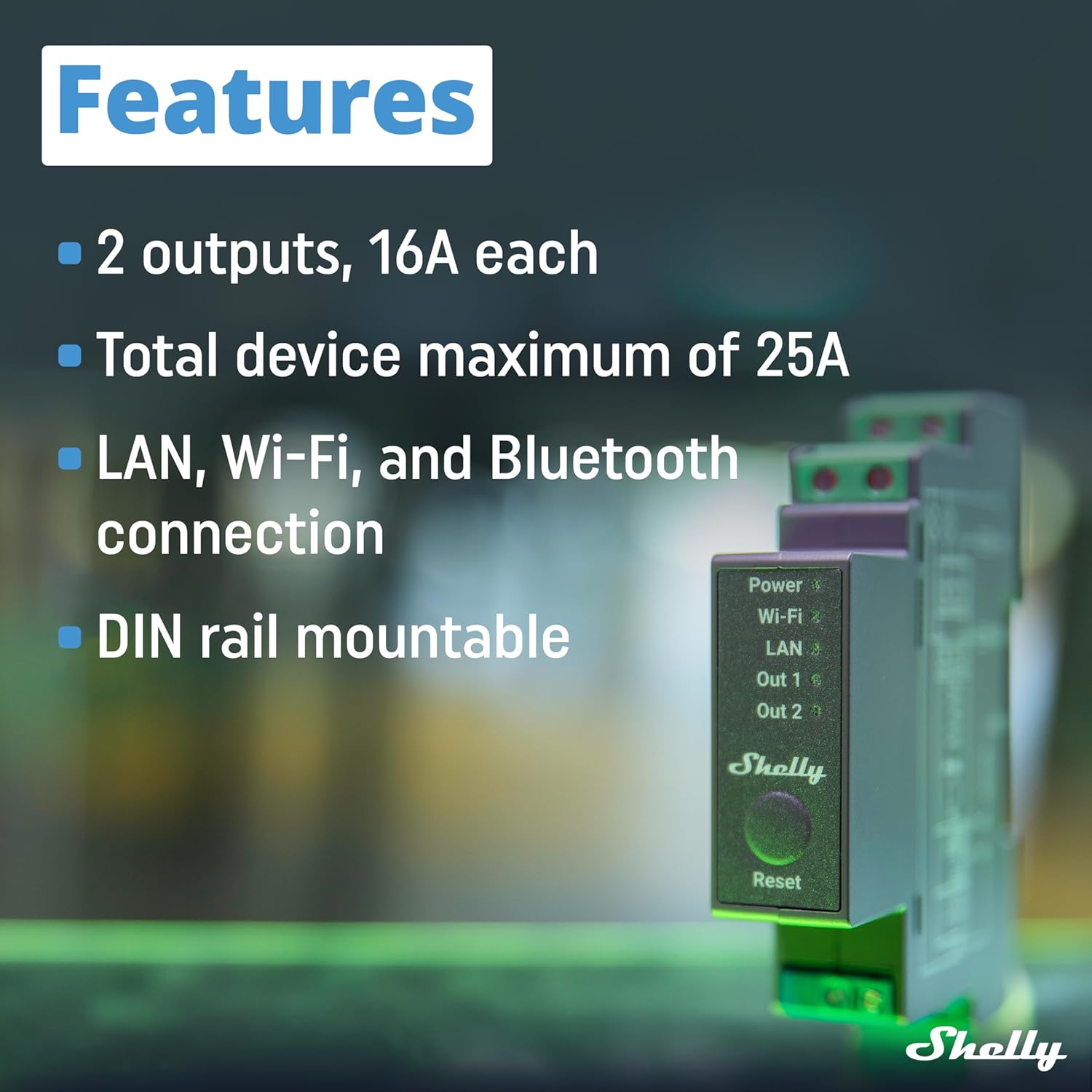 Shelly Pro 2  Relé inteligente de 2 canales Wi-Fi, LAN y Bluetooth  Automatización del hogar y las instalaciones  Compatible con Alexa y Google Home