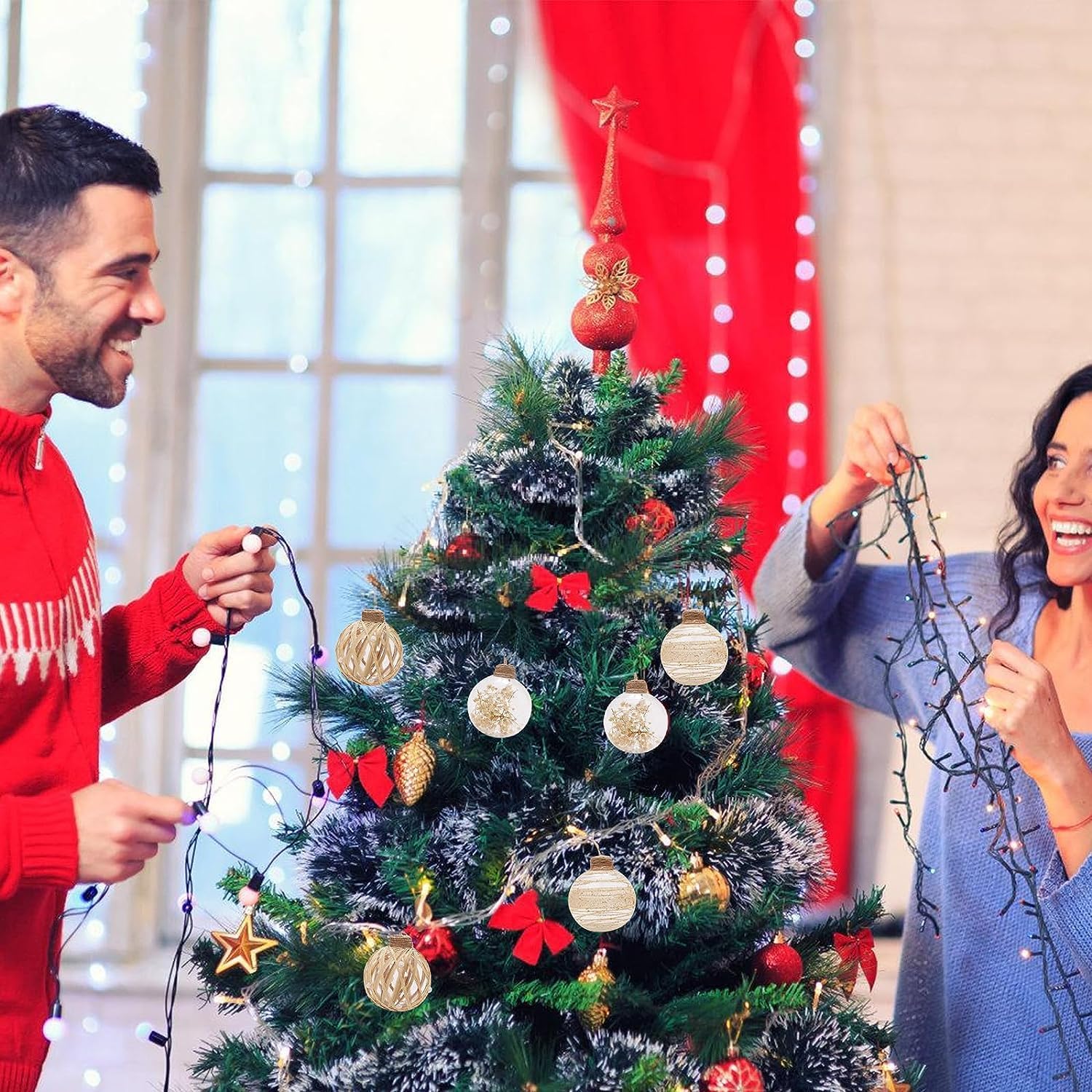 Adornos – Juego de 6 adornos de bolas de Navidad de 3.150 in3.15 pulgadas, adornos de Navidad con cordel transparente, inastillables, decoración de