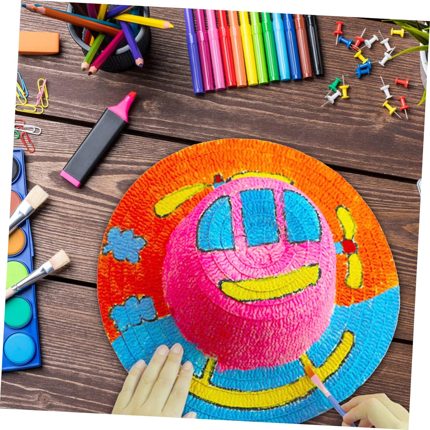 Gadpiparty 16 piezas DIY sombrero de paja juguetes niña sombreros de paja lisos para niños Suite hecho a sí mismo hierba natural niña niño blanco
