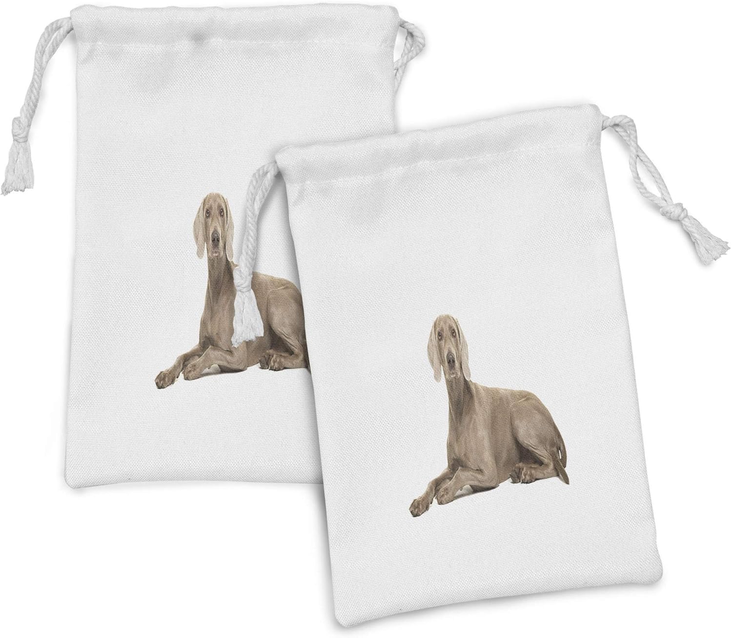 Ambesonne Weimaraner Fabric Pouch Set of 2, Brown Ghost Hunting Dog Animal Breed Pedigree Silhouette on Plain Backdrop, Small Drawstring Bag for
