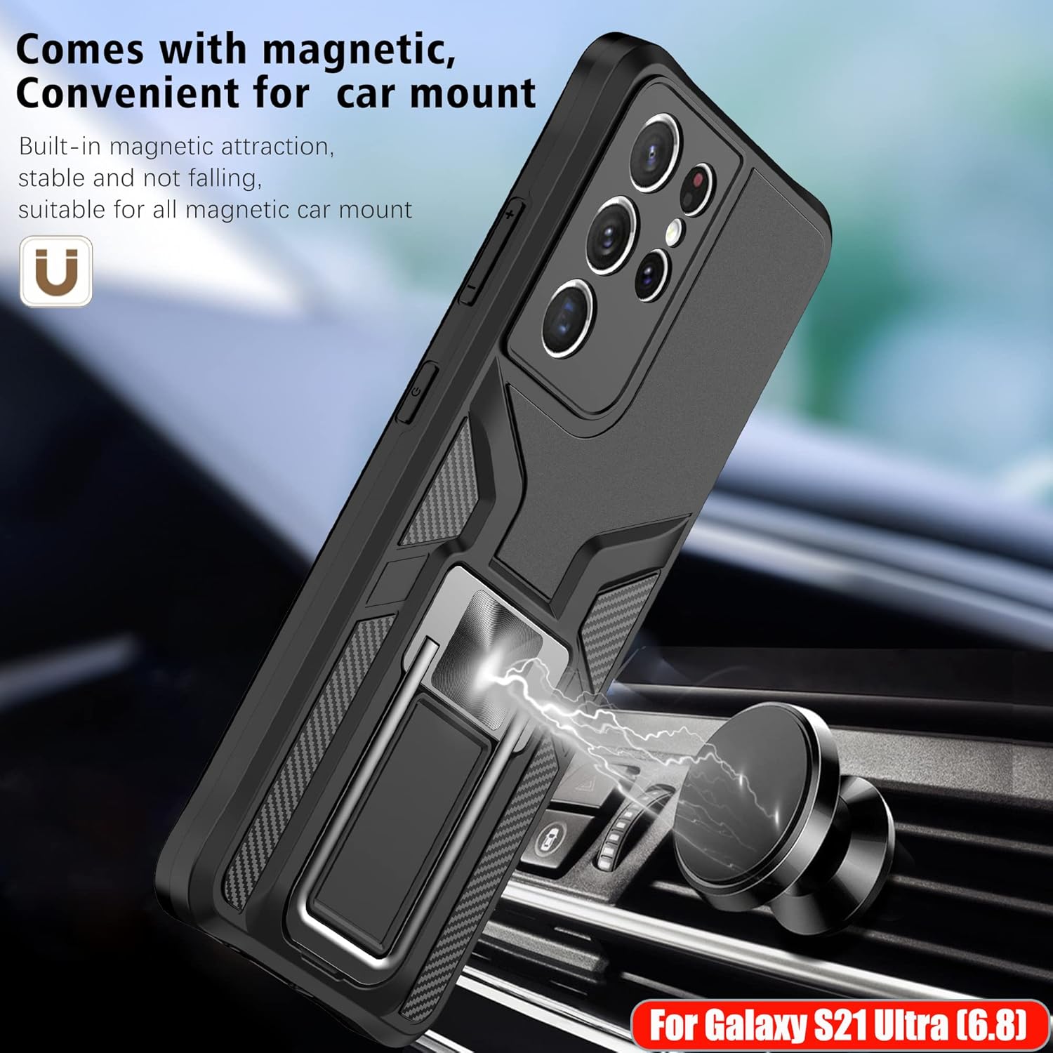 LMDAMZ Funda compatible con Samsung Galaxy S21 ultra resistente, grado militar, a prueba de golpes, doble protección (TPU+PC), funda magnética