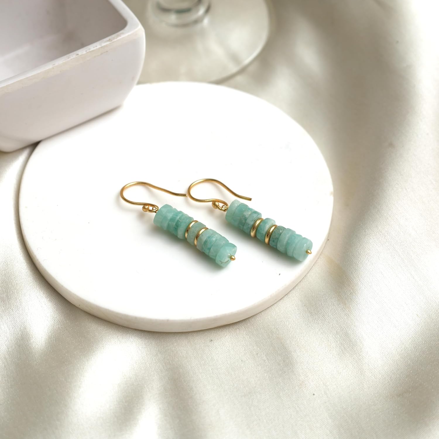 Gempires Natural Tiendaite Heishi Beads With Spacers Earring, Healing Crystals, Gift for Her, Handmade Jewelry (Tiendaite)