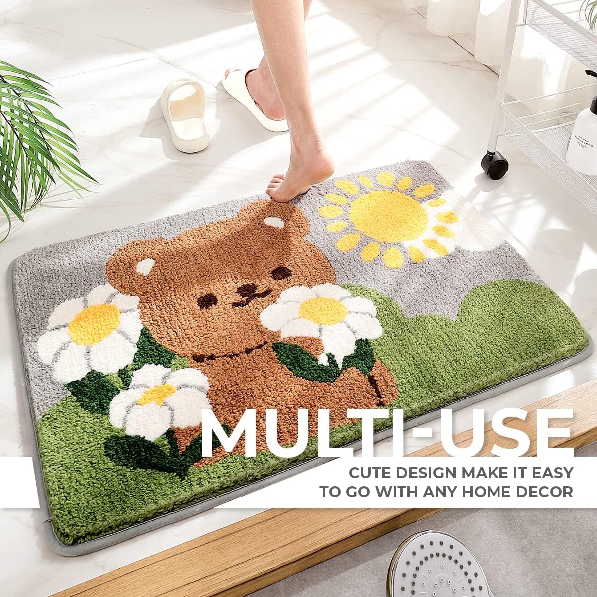 Tyrafry Bonita alfombra de baño de 16 x 24 pulgadas, tapete de oso para baño y dormitorio, antideslizante, absorbente, suave, tapete de baño peludo,