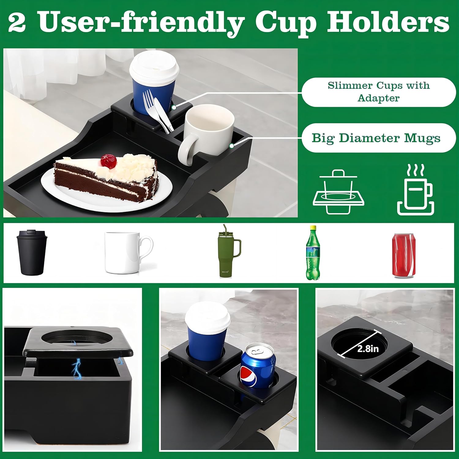 BAMBOOTRAY Mesa de brazo para sofá, bandejas de TV plegables multifunción con soporte giratorio de 360 para teléfono y almohadilla, bandeja de mesa