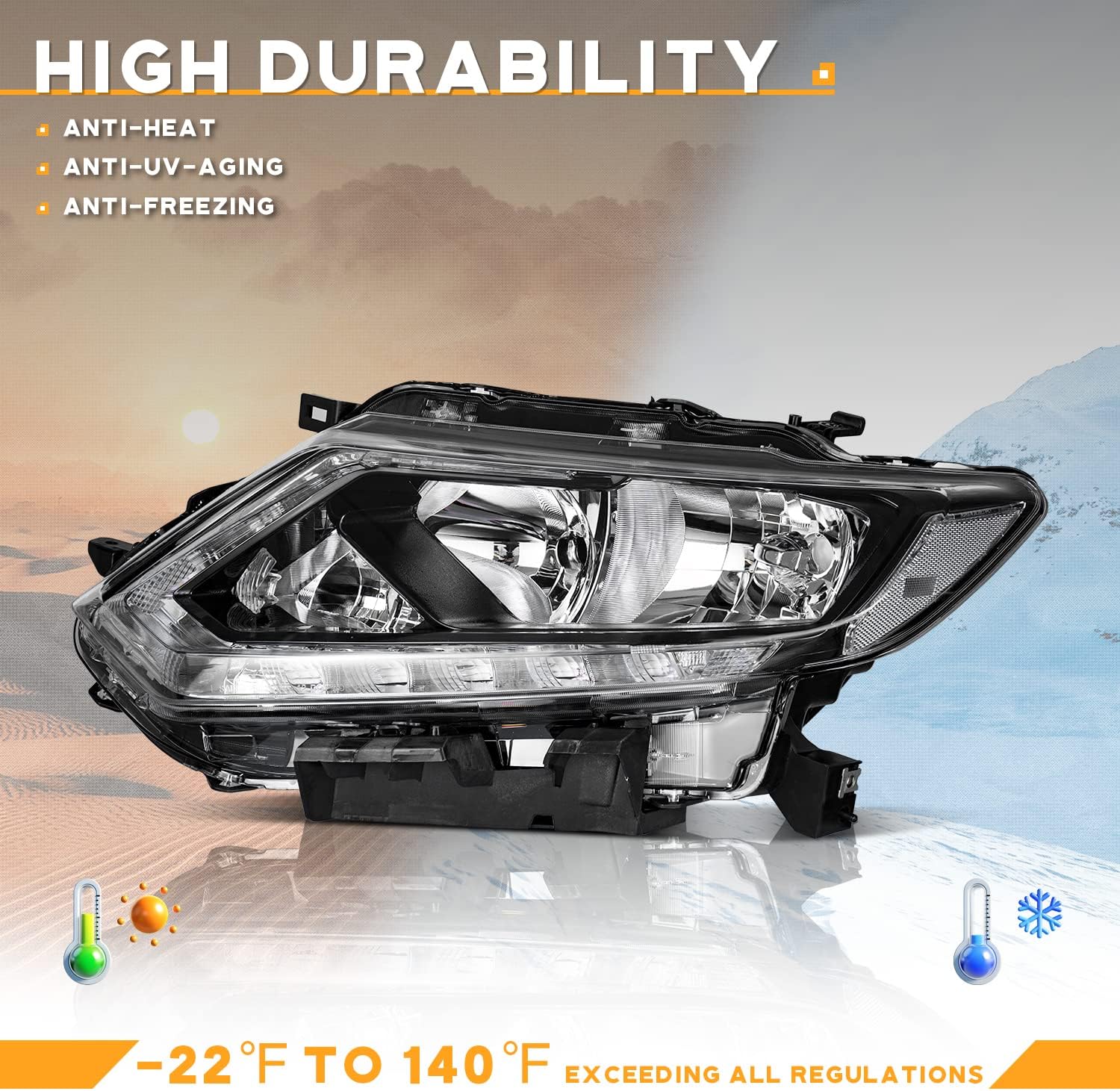 Conjunto de faros delanteros compatible con Nissan Rogue 2014 2015 2016, reemplazo para faros delanteros Nissan Rogue 14 15 16 con tira LED DRL,
