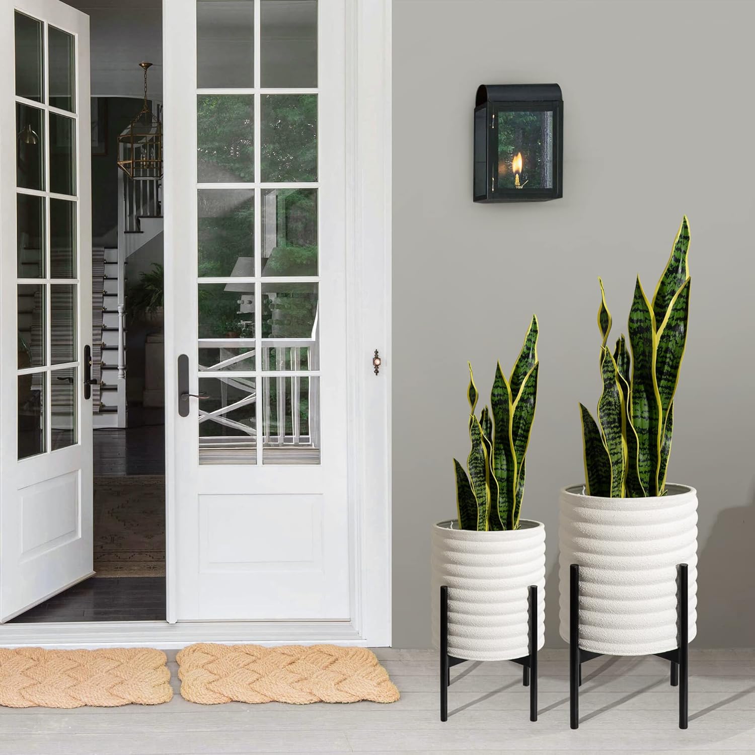 Oakrain Macetas de mediados de siglo para plantas de interior, juego de 2, macetas decorativas modernas de metal para sala de estar, oficina, jardín