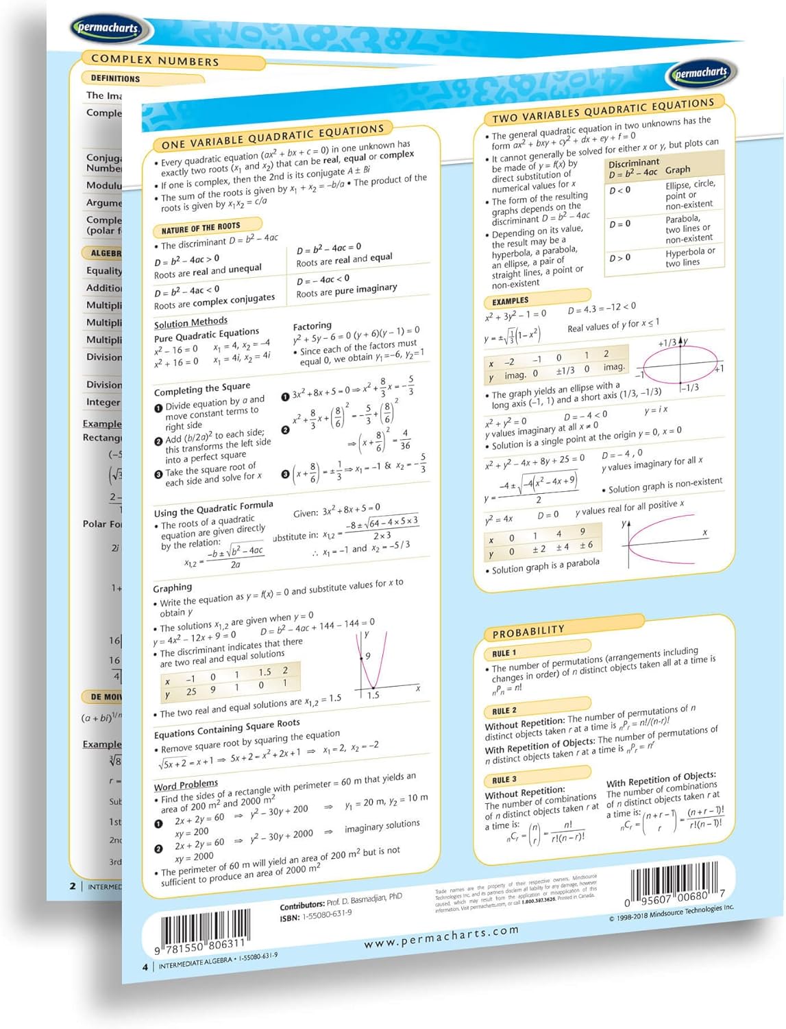 Guía de álgebra intermedia guía de referencia rápida de matemáticas de Permacharts