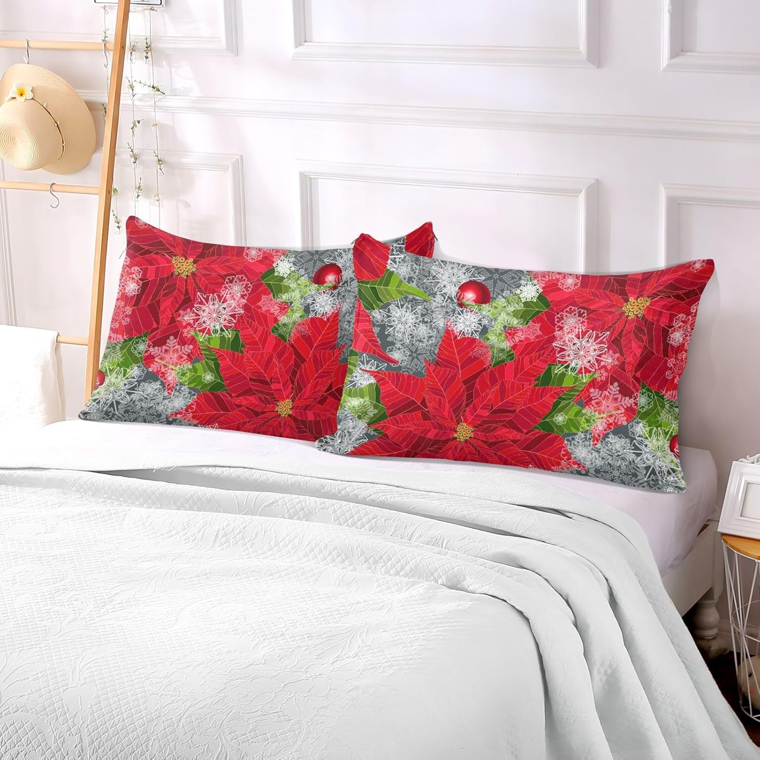 Fundas de almohada de terciopelo con flores de pascua navideñas, fundas de almohada suaves, cómodas fundas de almohada decorativas para sofá, cama,