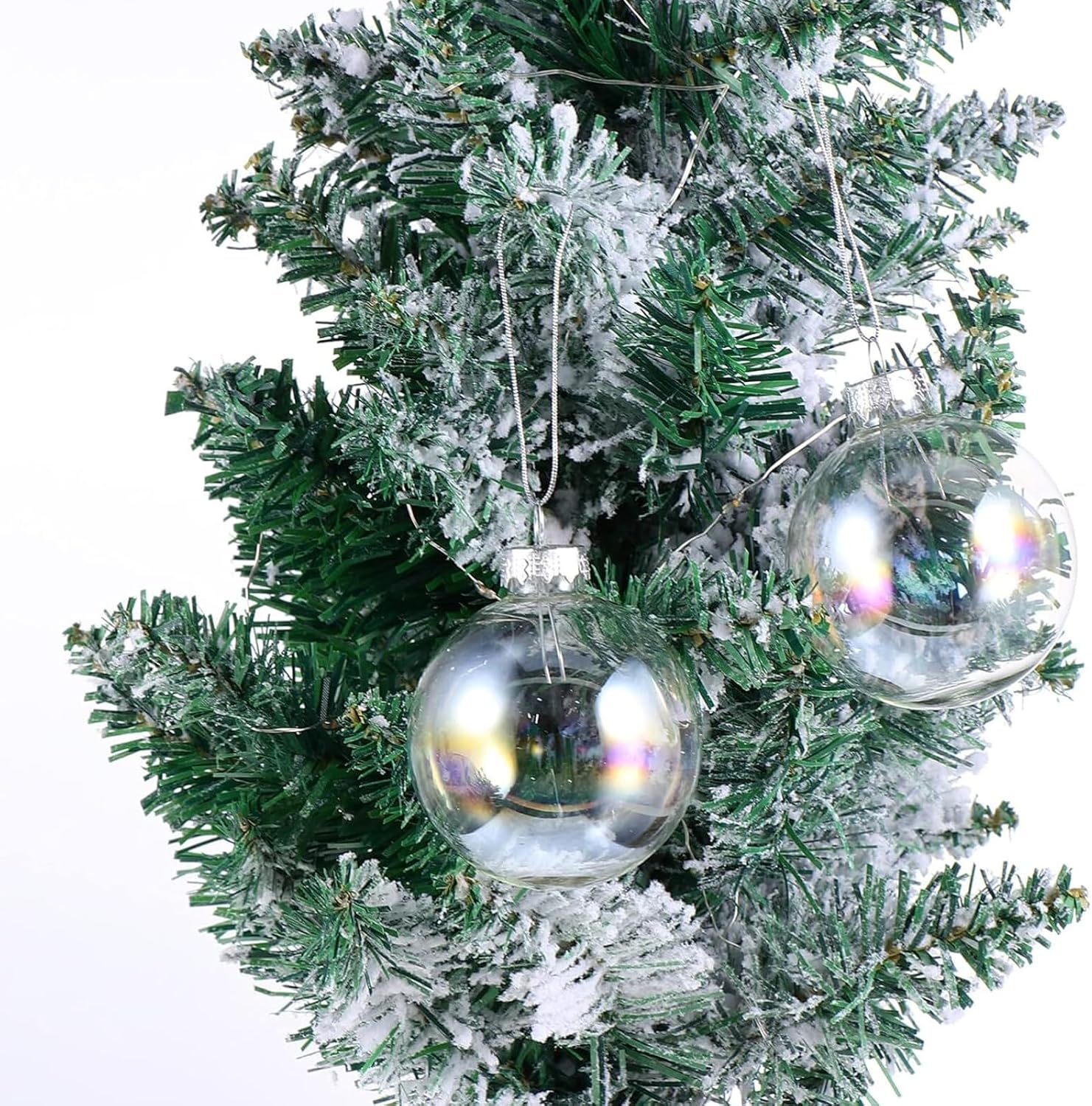 12 adornos de bolas de Navidad iridiscentes, bolas de adorno rellenables de plástico transparente de 2.36 pulgadas, bolas colgantes rellenables para
