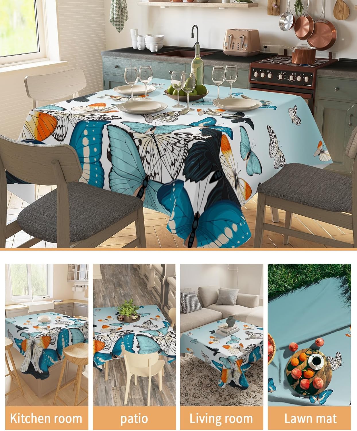 Mantel impermeable de mariposa de ensueño, mantel decorativo lavable para cocina, comedor, vacaciones, picnic al aire libre, mantel cuadrado de 60 x