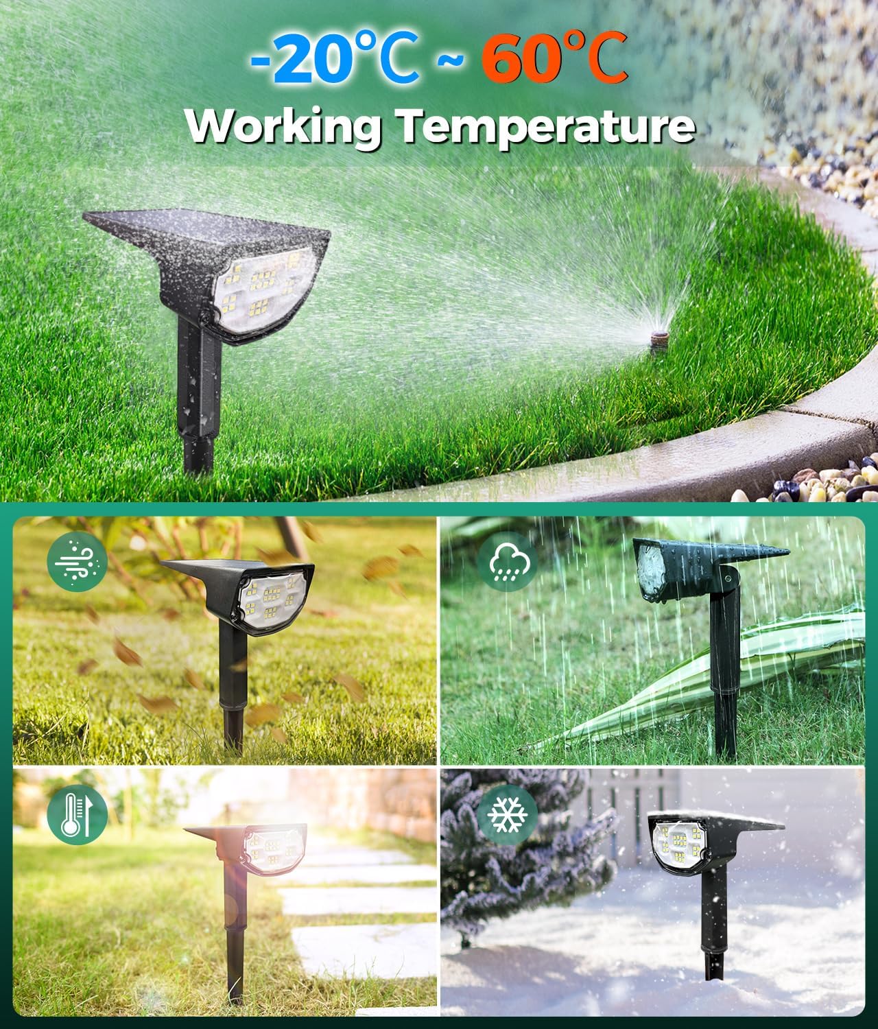 Airmee Luces solares para exteriores para exteriores, 700 lúmenes, luces de punto brillantes IP68 impermeables, 3 modos, luces solares de paisaje de
