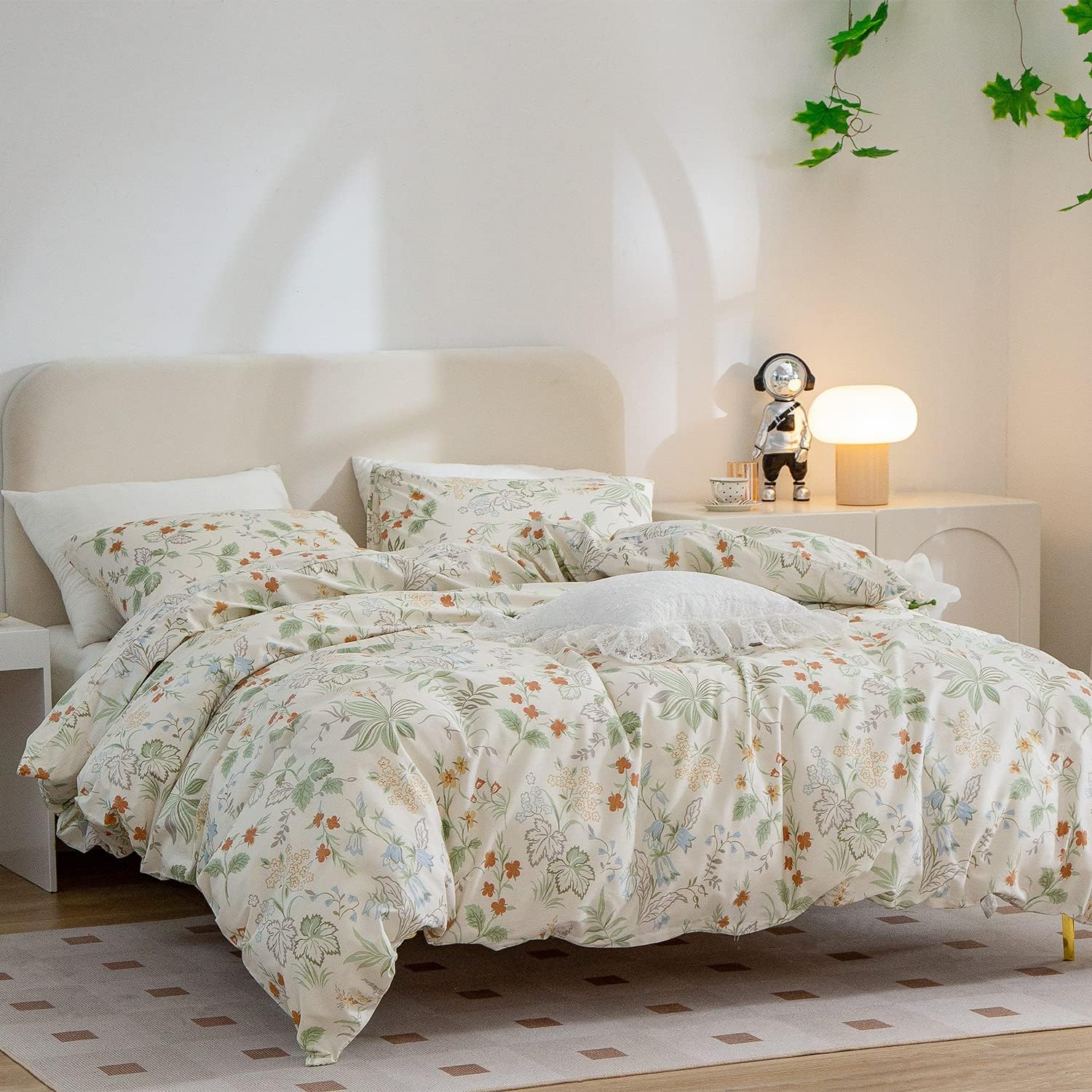 Juego de funda de edredón tamaño individual, diseño floral, 100% algodón, 3 piezas, diseño floral, estilo jardín, elegante, botánico, floral, con