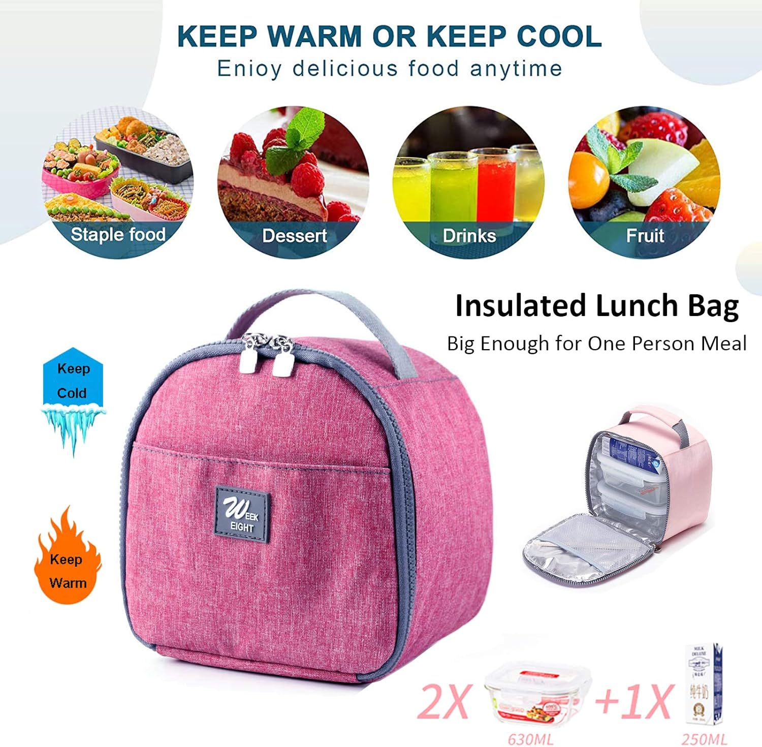 Lonchera pequeña para mujeres y hombres, mini lonchera aislada, bolsa enfriadora portátil, bolsa reutilizable para aperitivos, contenedor de