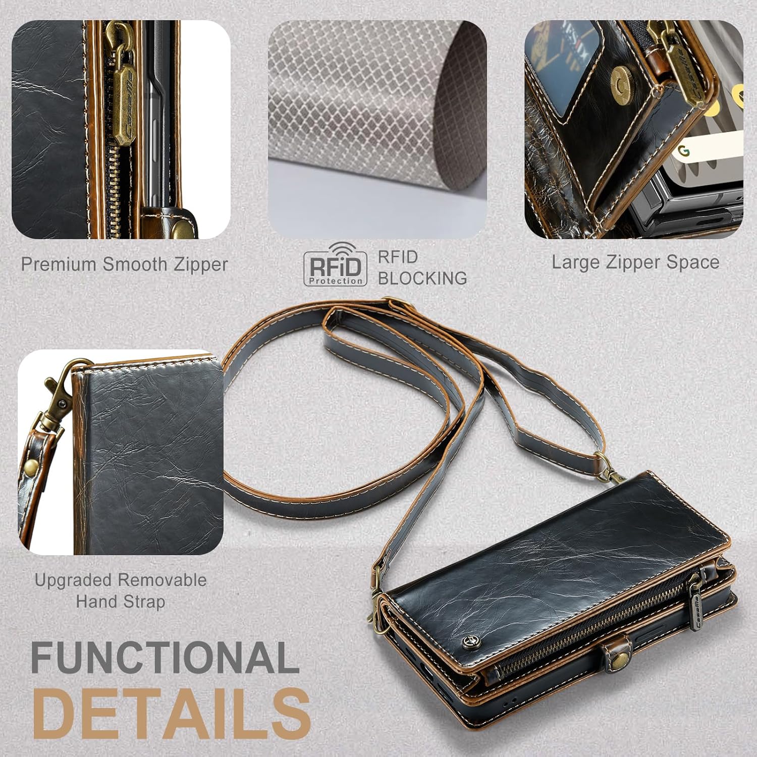 ASAPDOS Google Pixel Fold Case Wallet 2023, correa de piel sintética retro con cierre magnético, bloqueo RFID tarjetero y soporte para hombres y