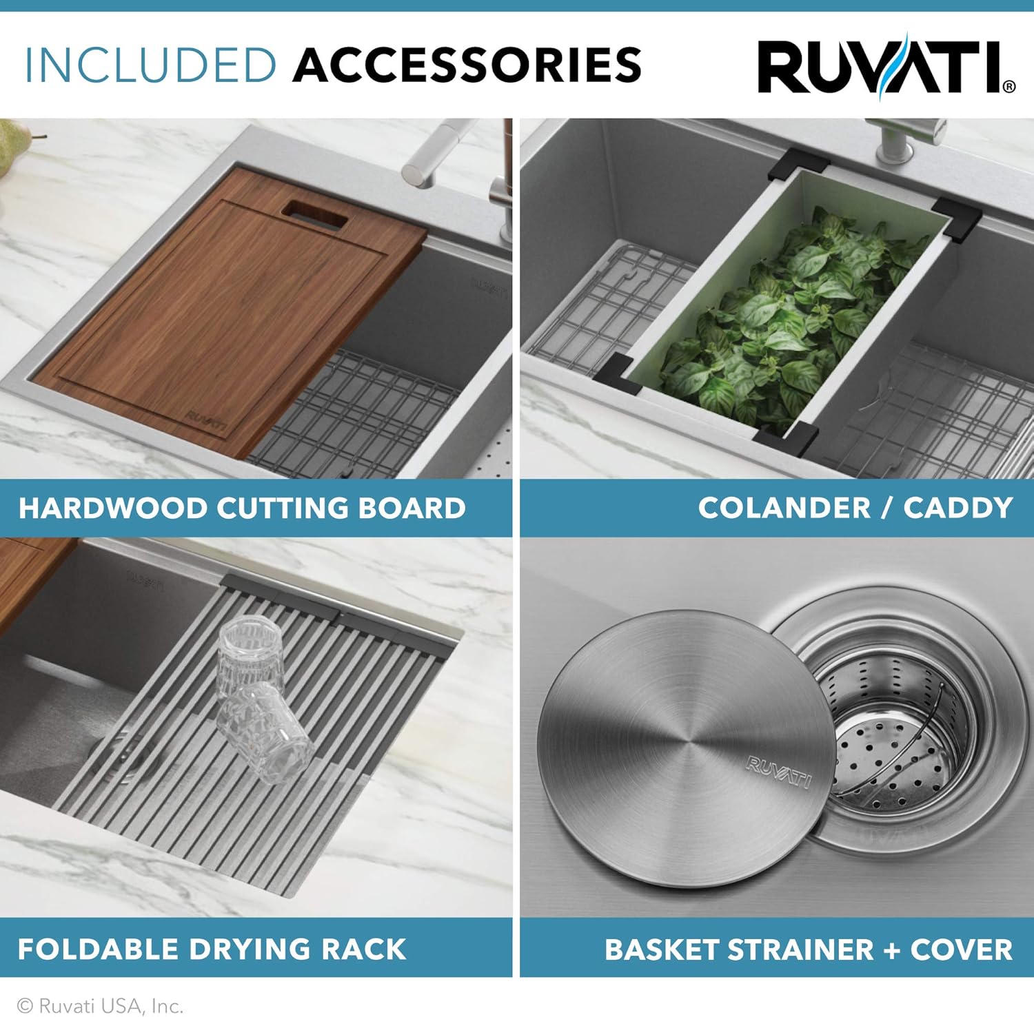 Ruvati – Fregadero de cocina de acero inoxidable calibre 16, con estación de trabajo empotrable y de montaje superior