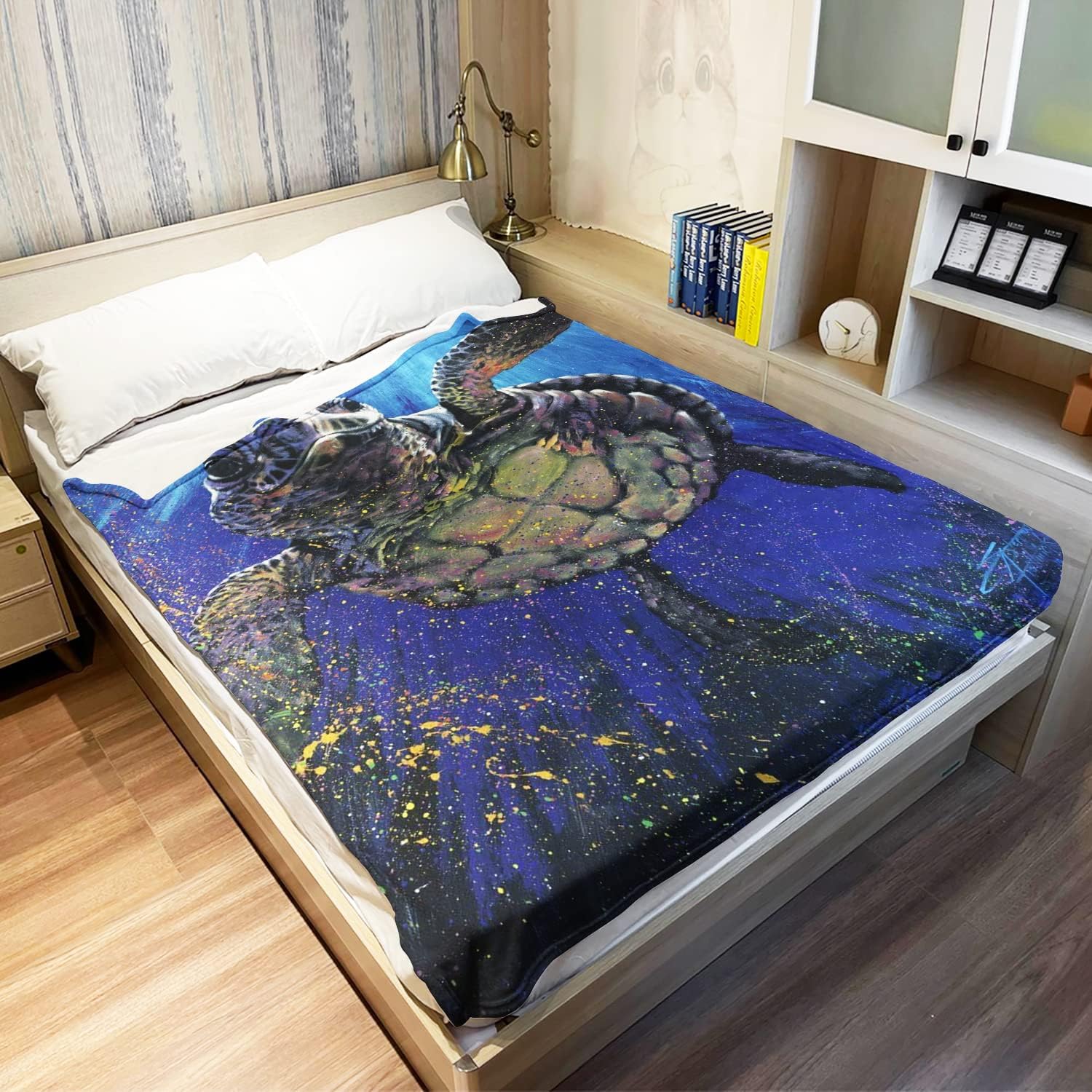 Manta de felpa suave y cálida de 60 x 80 pulgadas para sofá, tortuga marina, animal decorativo fino