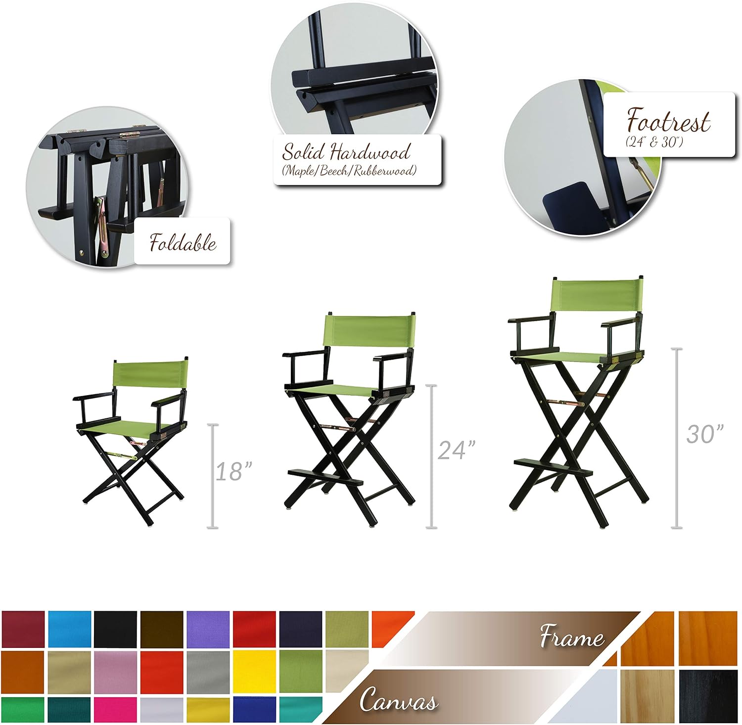 Casual Home – Silla de director de 30.0in, marco negro con lienzo color trigo, altura de barra