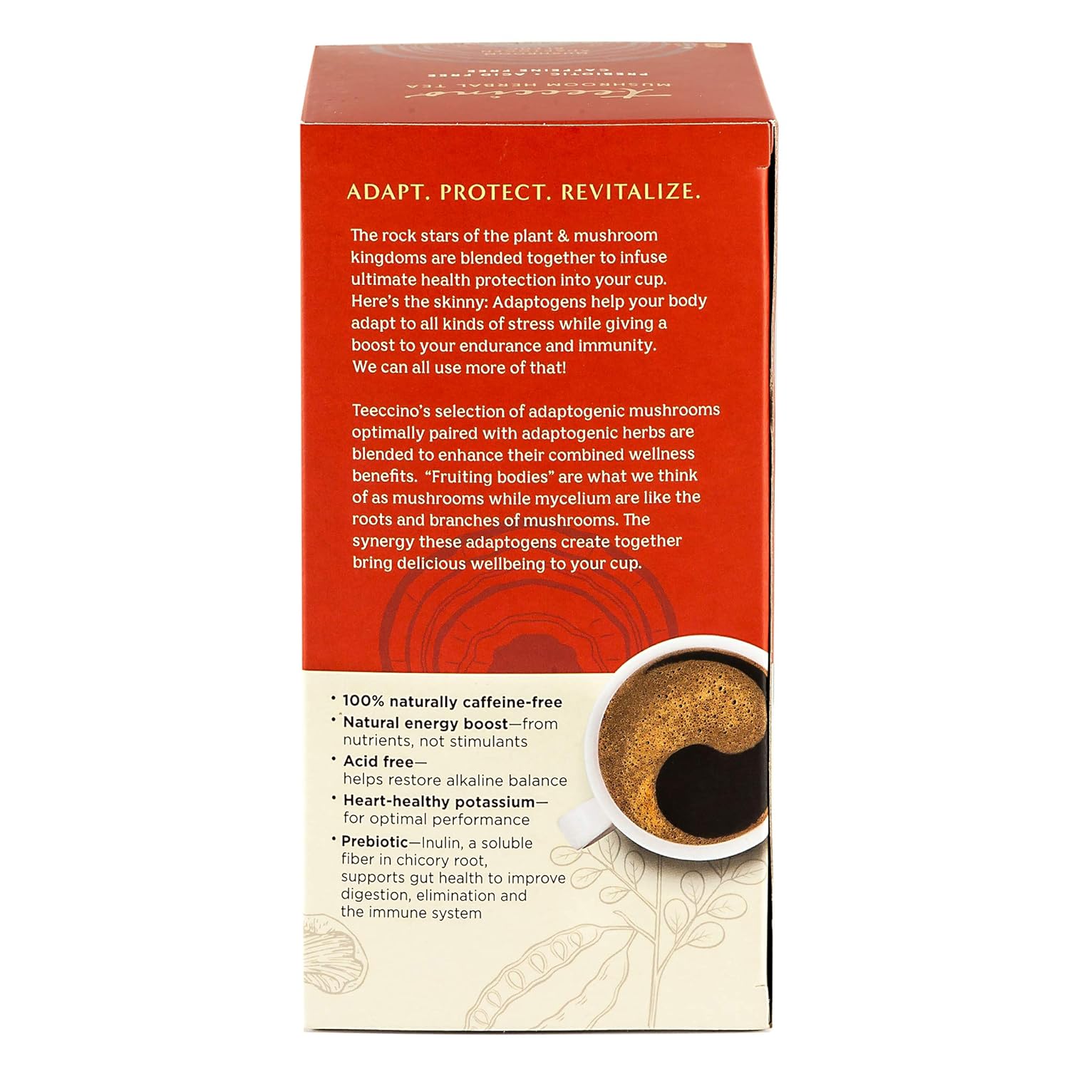 Teeccino Cordyceps Schisandra Tea – Cinnamon Berry – Té de hierbas adaptogénico de hongos sin cafeína, 3 veces más hierbas que las bolsas de té