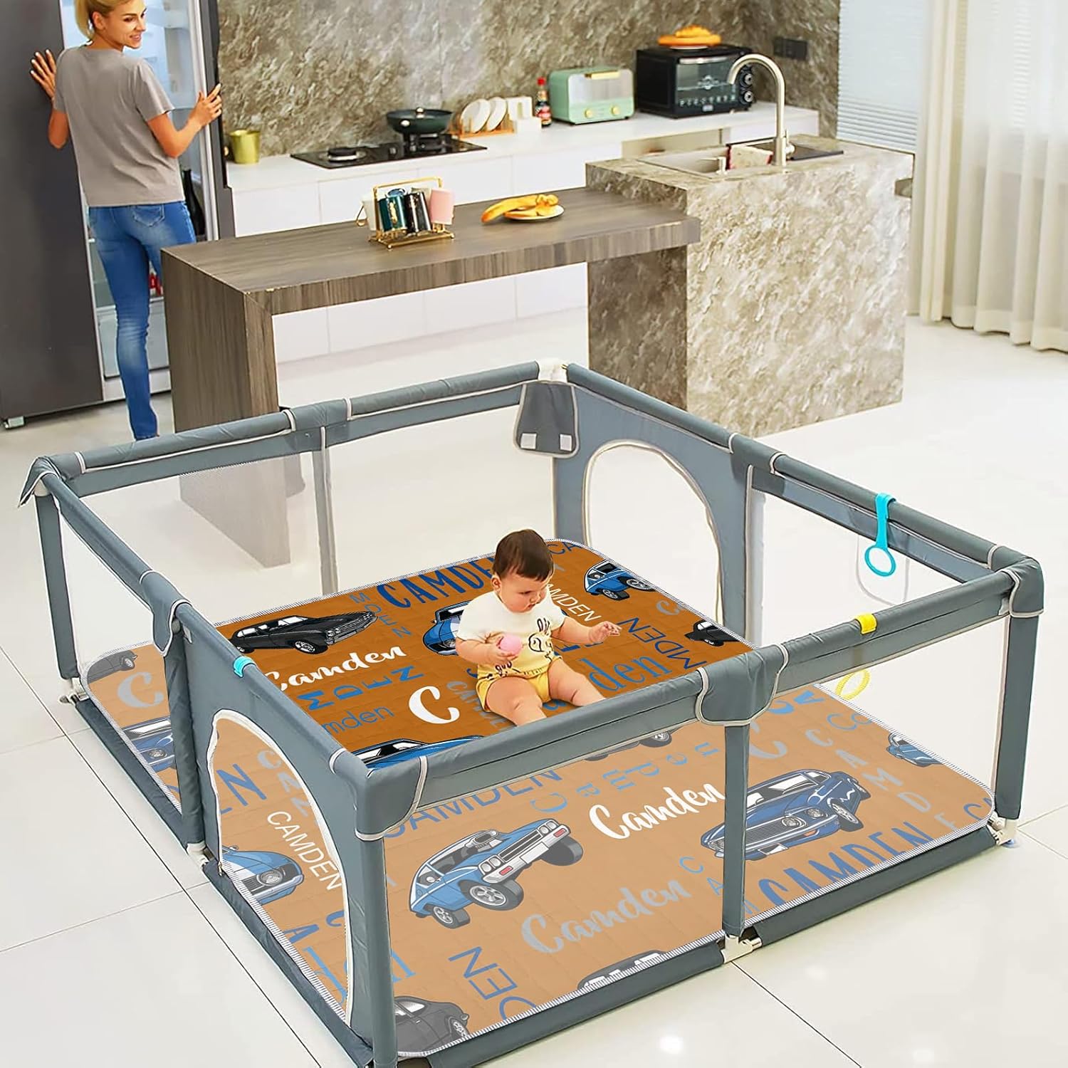 Alfombrillas de juego personalizadas para bebé alfombrilla plegable personalizada para gatear para niños pequeños, alfombra de juego para bebé de 43