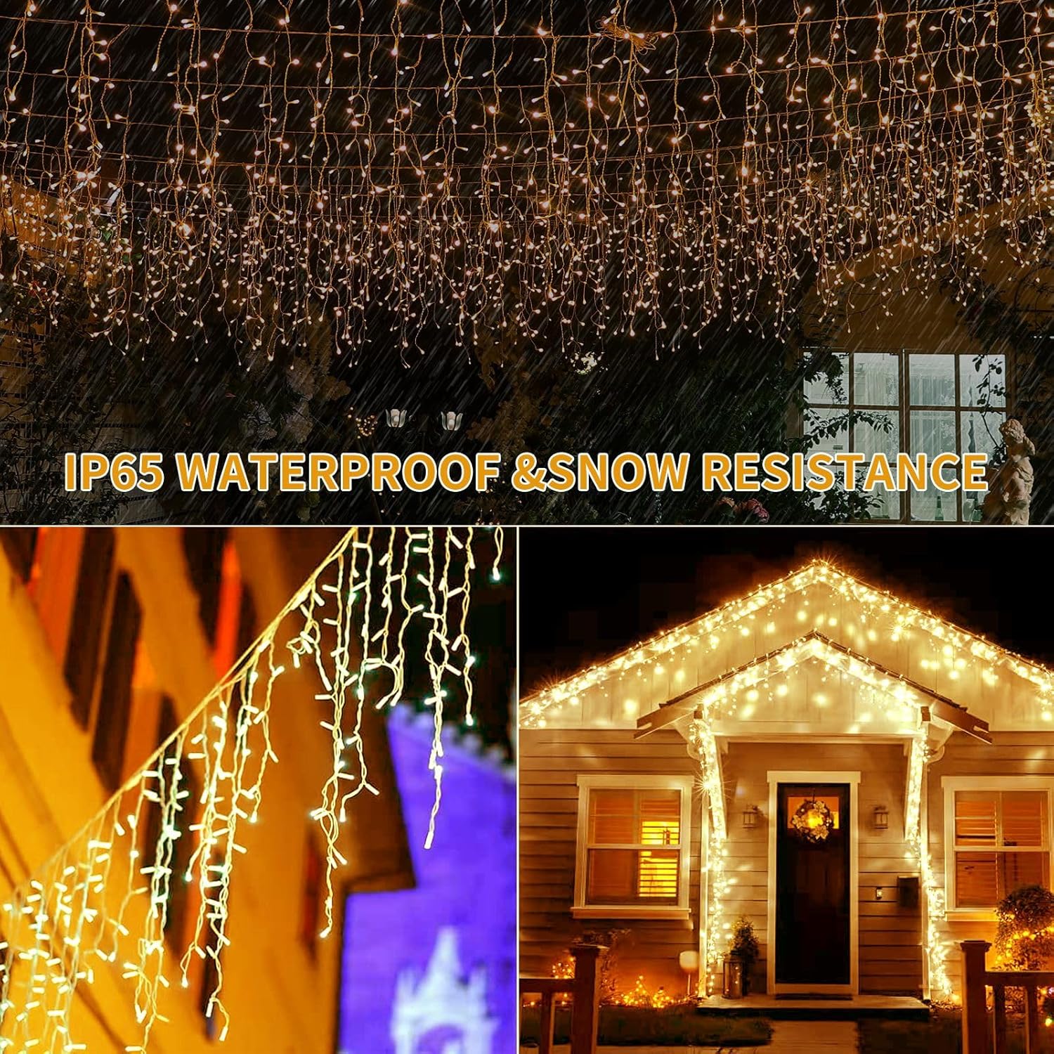 Luces solares de carámbano para decoración al aire libre  506 luces LED de Navidad de carámbano para exteriores, impermeables, con control remoto, 8