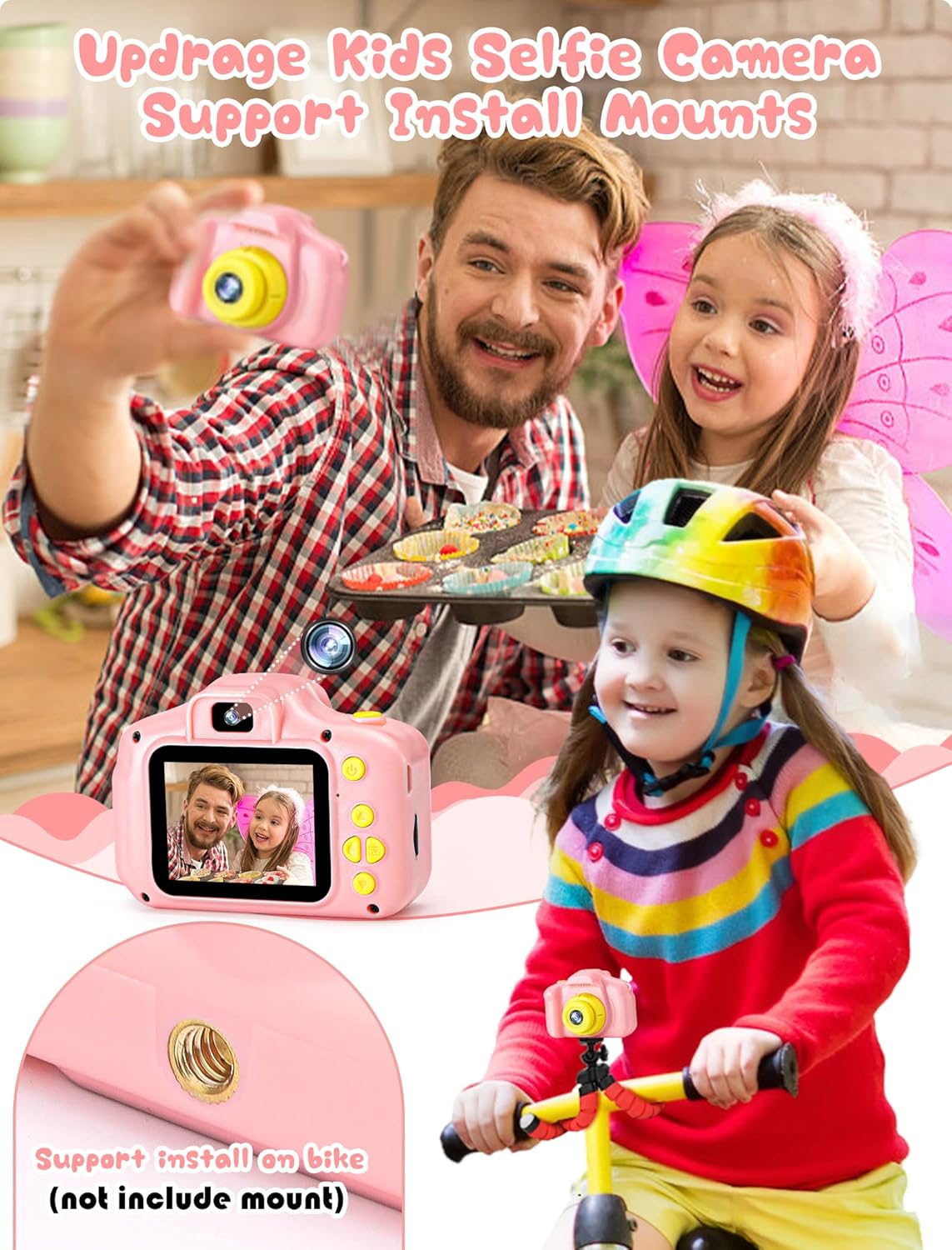 Cámara selfie para niños, cámaras digitales para niños de 3 a 9 años, juguetes al aire libre, grabación de video para niños pequeños de 3, 4, 5, 6,