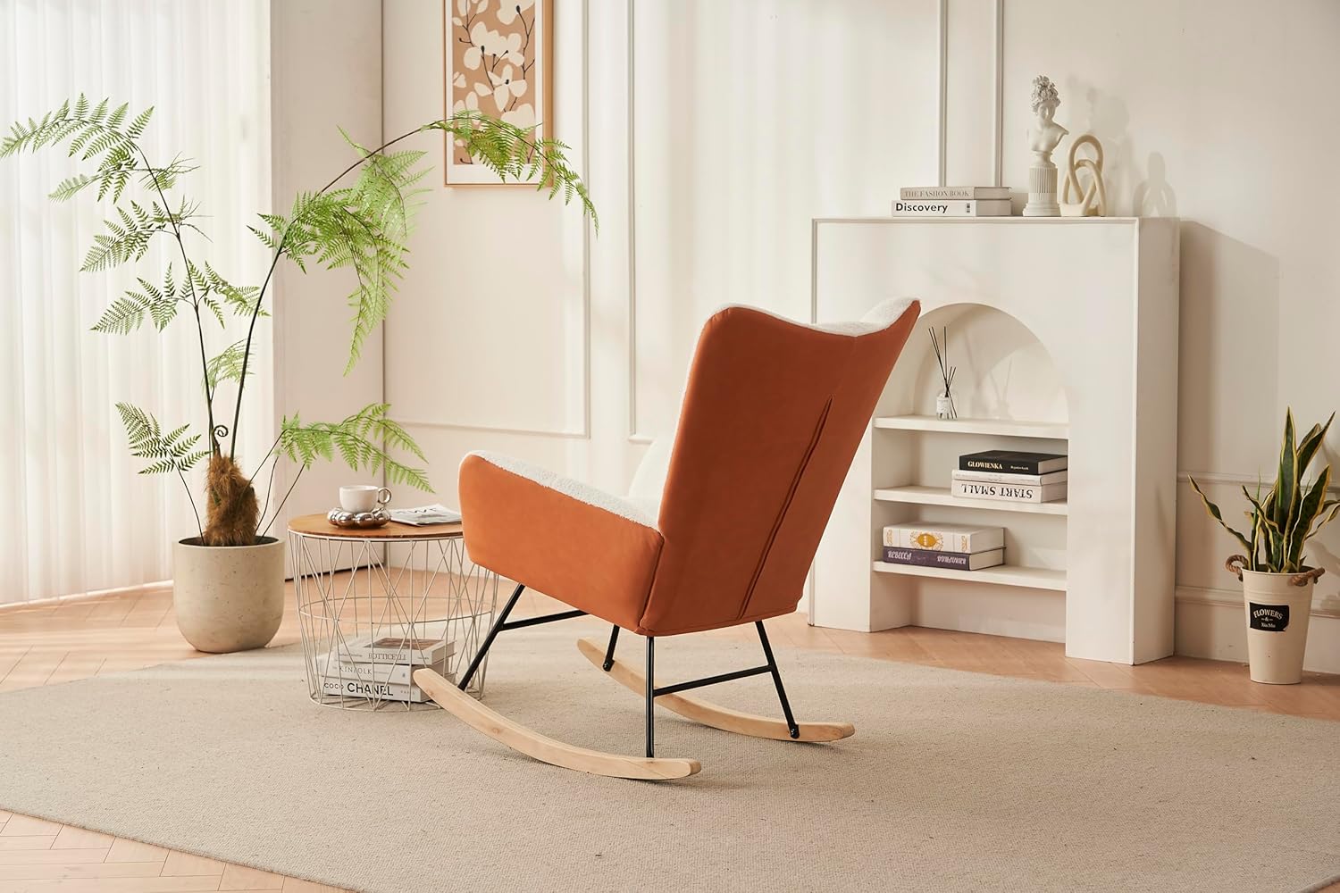 ONME Mecedora para guardería, moderna mecedora con respaldo alto, silla mecedora tapizada de peluche suave, cómoda silla para sala de estar,