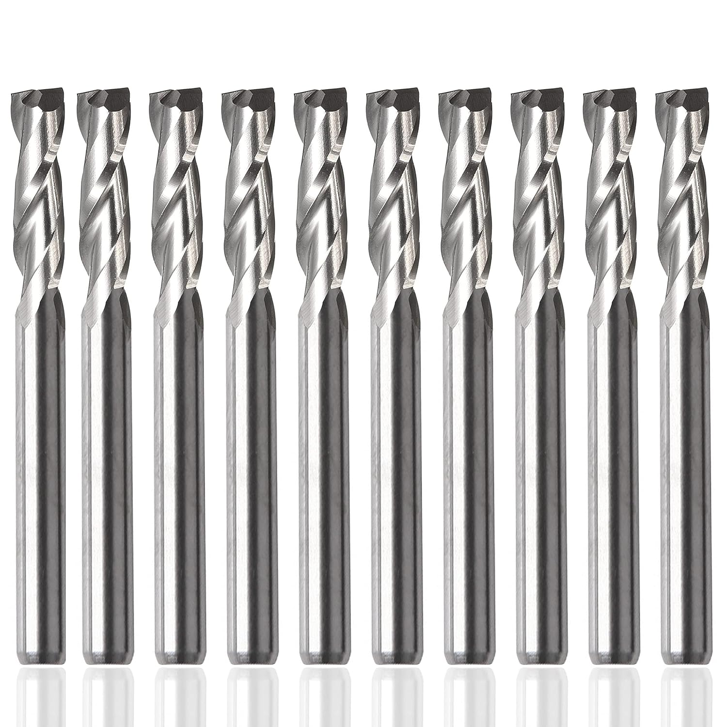 Yakamoz Broca de enrutador en espiral, 10 piezas de 18 de pulgada de carburo de carburo CNC, cortador de fresado de extremo plano, 2 flautas, brocas
