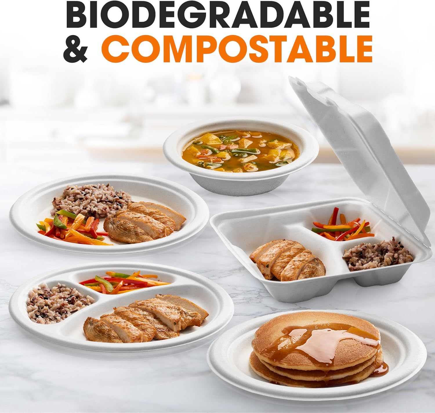 Cheer Collection Platos biodegradables de 7 pulgadas, platos de papel 100% compostables, platos desechables ecológicos para alimentos calientes o