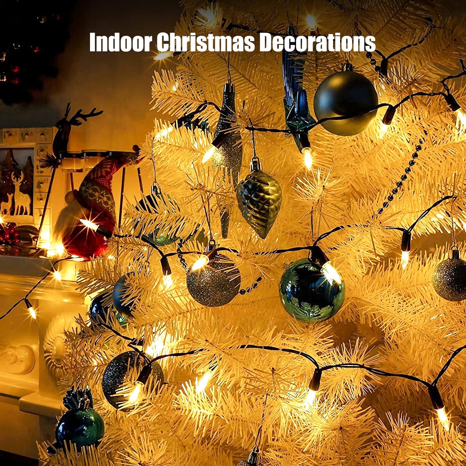 Luces de Navidad de color blanco transparente, 100 unidades, luces incandescentes, con certificación UL, conectables, luces para árbol de Navidad