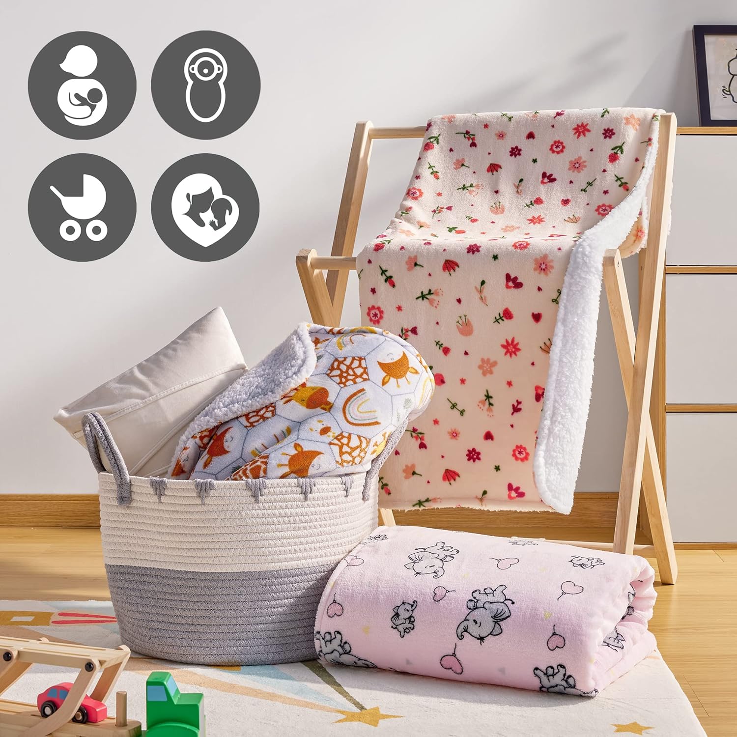 DaysU Manta de franela de felpa Sherpa para niñas y niños, generosa manta reversible de microforro polar suave con estampado de flores para niños y