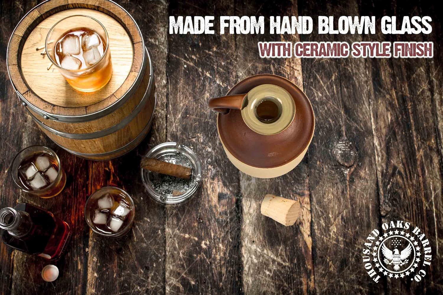 Thousand Oaks Barrel Co. – Jarra de cristal personalizada Moonshine de 25.4 fl oz (0.2 galones), botella de cristal grabada de estilo tradicional