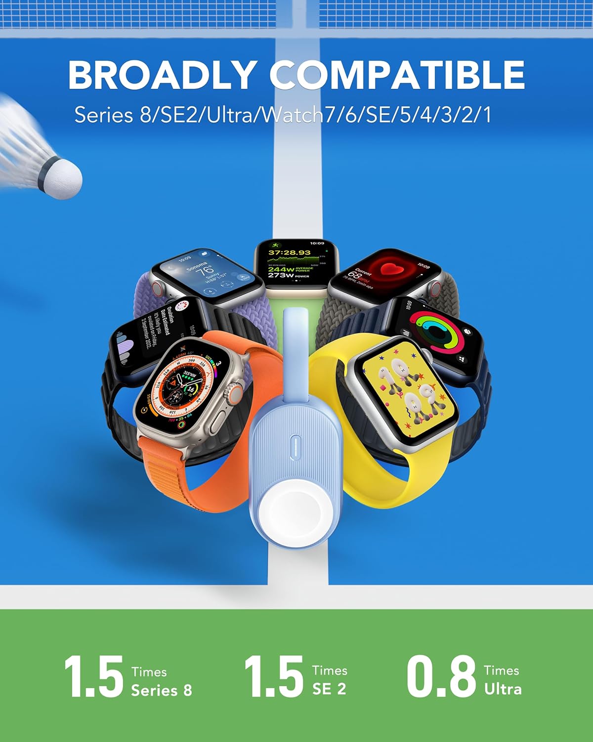 VRURC – Cargador portátil para Apple Watch, cargador de reloj portátil de 1200 mAh, llavero magnético, cargador de reloj inalámbrico para iWatch