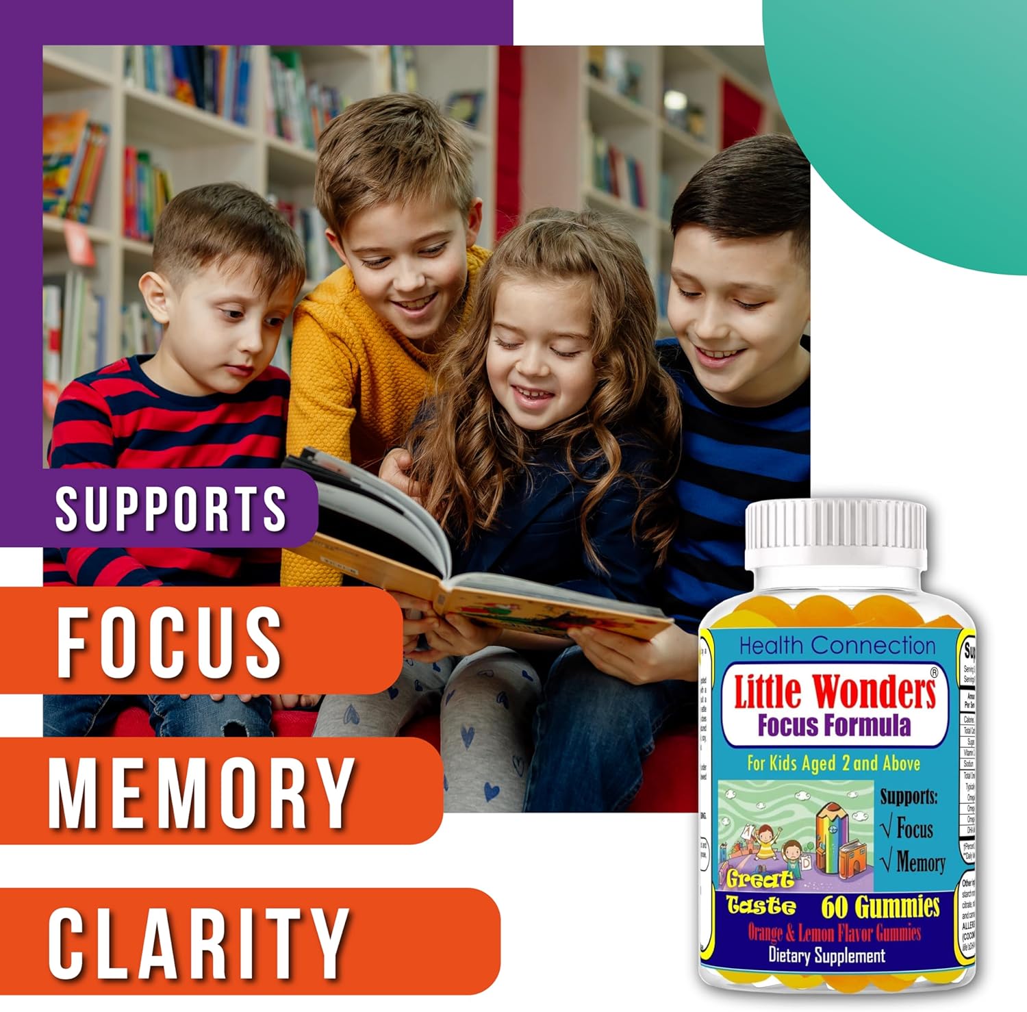 Little Wonders – Suplemento de refuerzo cerebral para niños, gomitas de concentración para adolescentes, concentración de apoyo, gomitas nootrópicas
