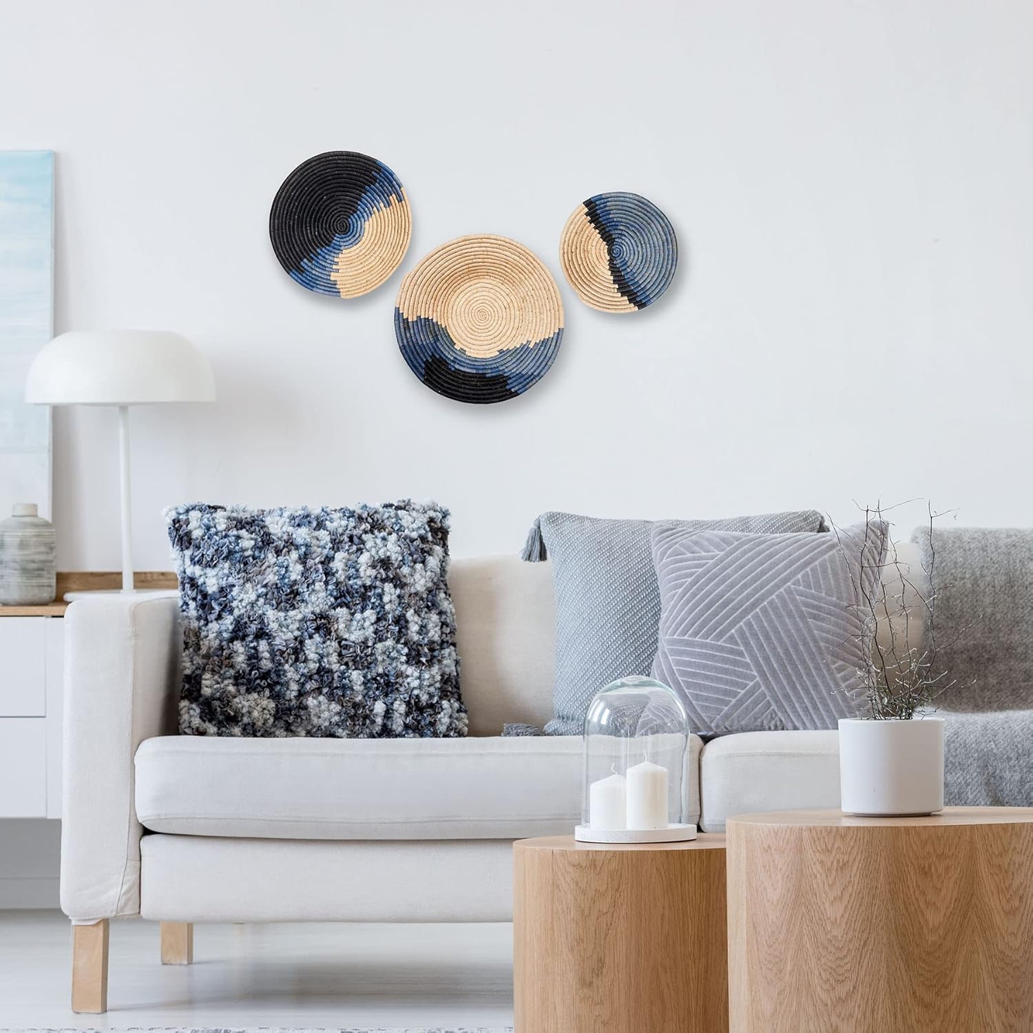 KAZI Cestas decorativas, decoración de pared y hogar, frutero y cesta de almacenamiento, hechas a mano con rafia, ecológicas por artesanos