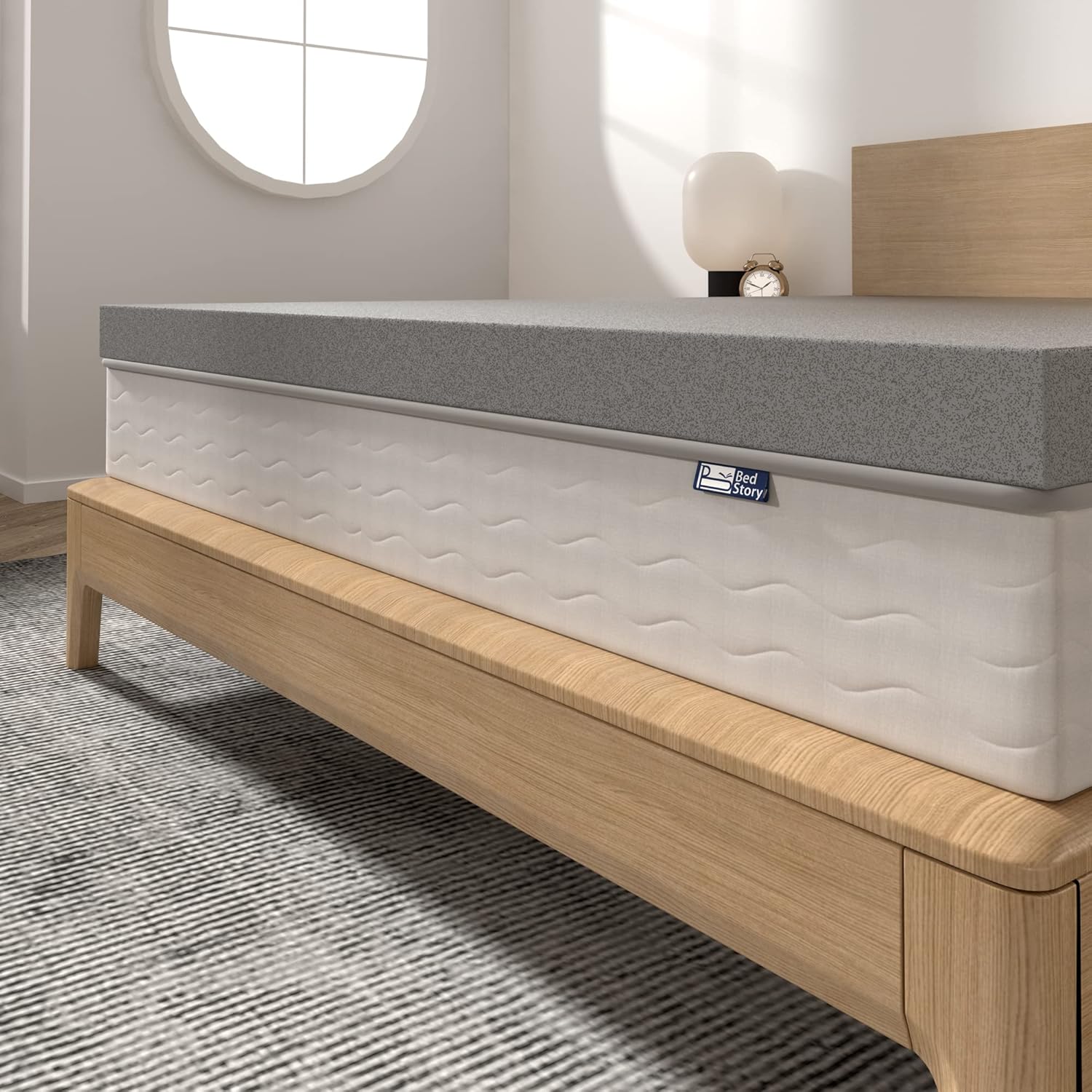 BedStory Cubrecolchón de espuma viscoelástica tamaño King de 4 pulgadas, cubrecolchón de espuma viscoelástica de carbón de bambú para aliviar el