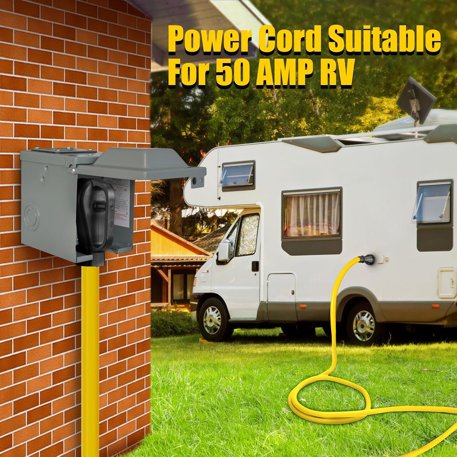LAZMUMI Cable de alimentación para generador de 50 amperios y 25 pies y caja de entrada de alimentación, kit combinado impermeable, 125V250V 50A